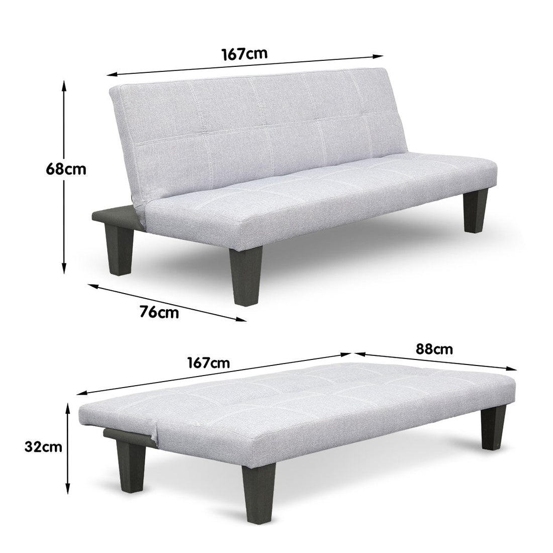 Linen Sofa Bed Lounge Couch Futon Furniture Seat Adjustable Suite Wood 2 Seater Light Grey