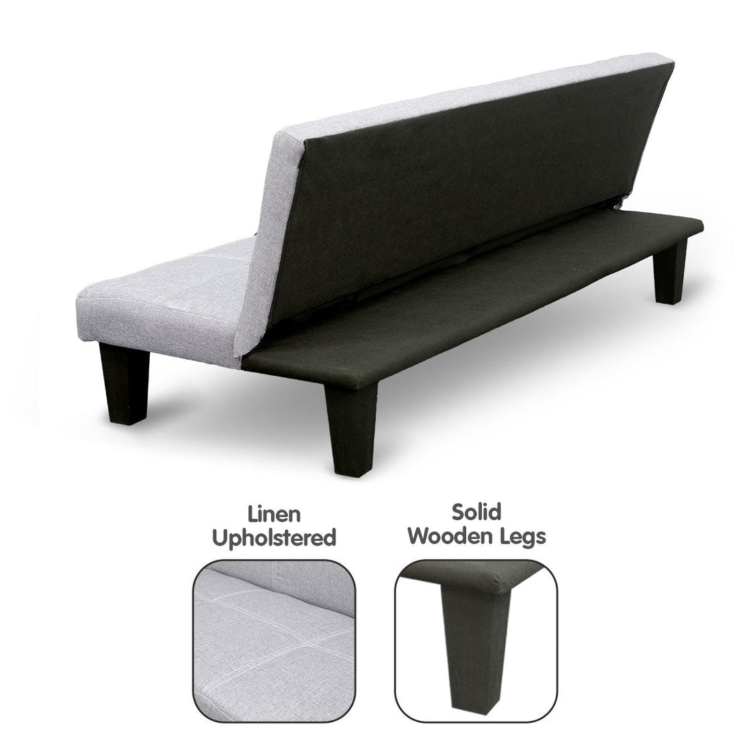 Linen Sofa Bed Lounge Couch Futon Furniture Seat Adjustable Suite Wood 2 Seater Light Grey