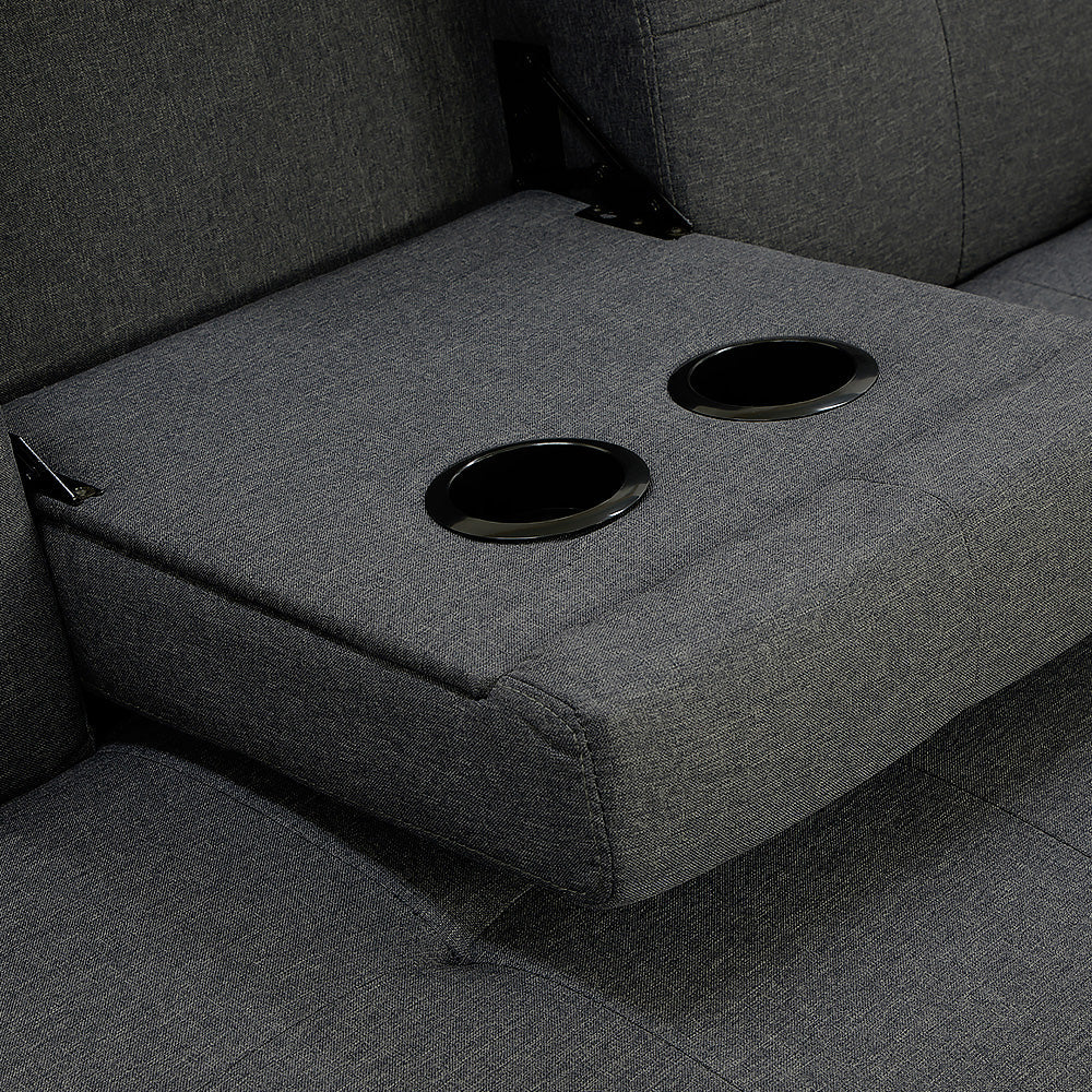 2 Seat Rochester Linen Fabric Sofa Bed Lounge Couch Futon Furniture Suite - Dark Grey