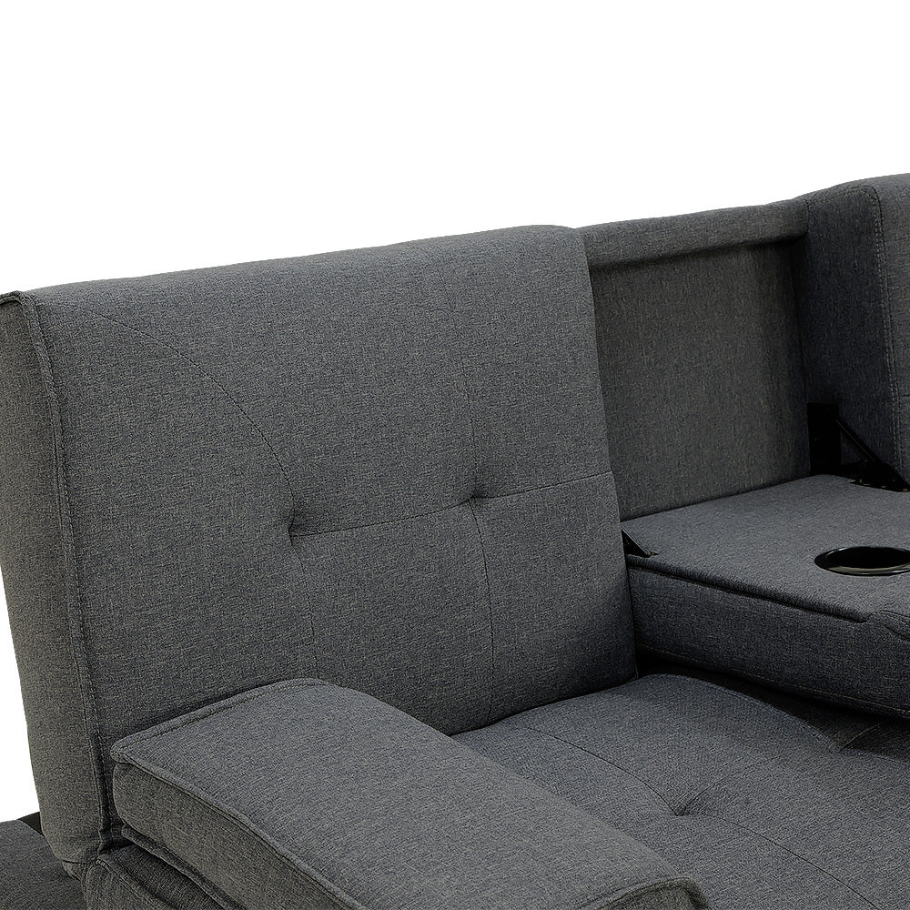 2 Seat Rochester Linen Fabric Sofa Bed Lounge Couch Futon Furniture Suite - Dark Grey