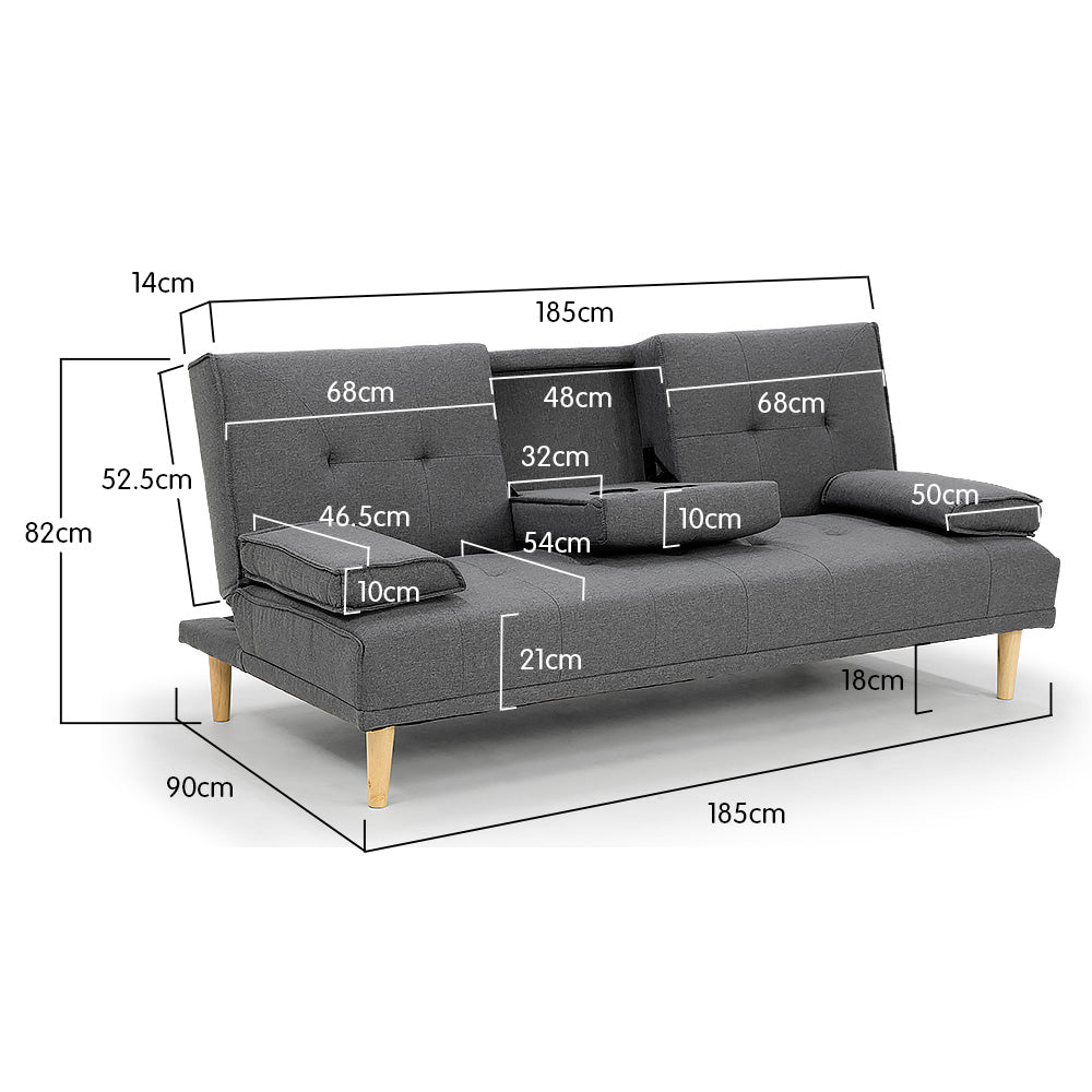 2 Seat Rochester Linen Fabric Sofa Bed Lounge Couch Futon Furniture Suite - Dark Grey