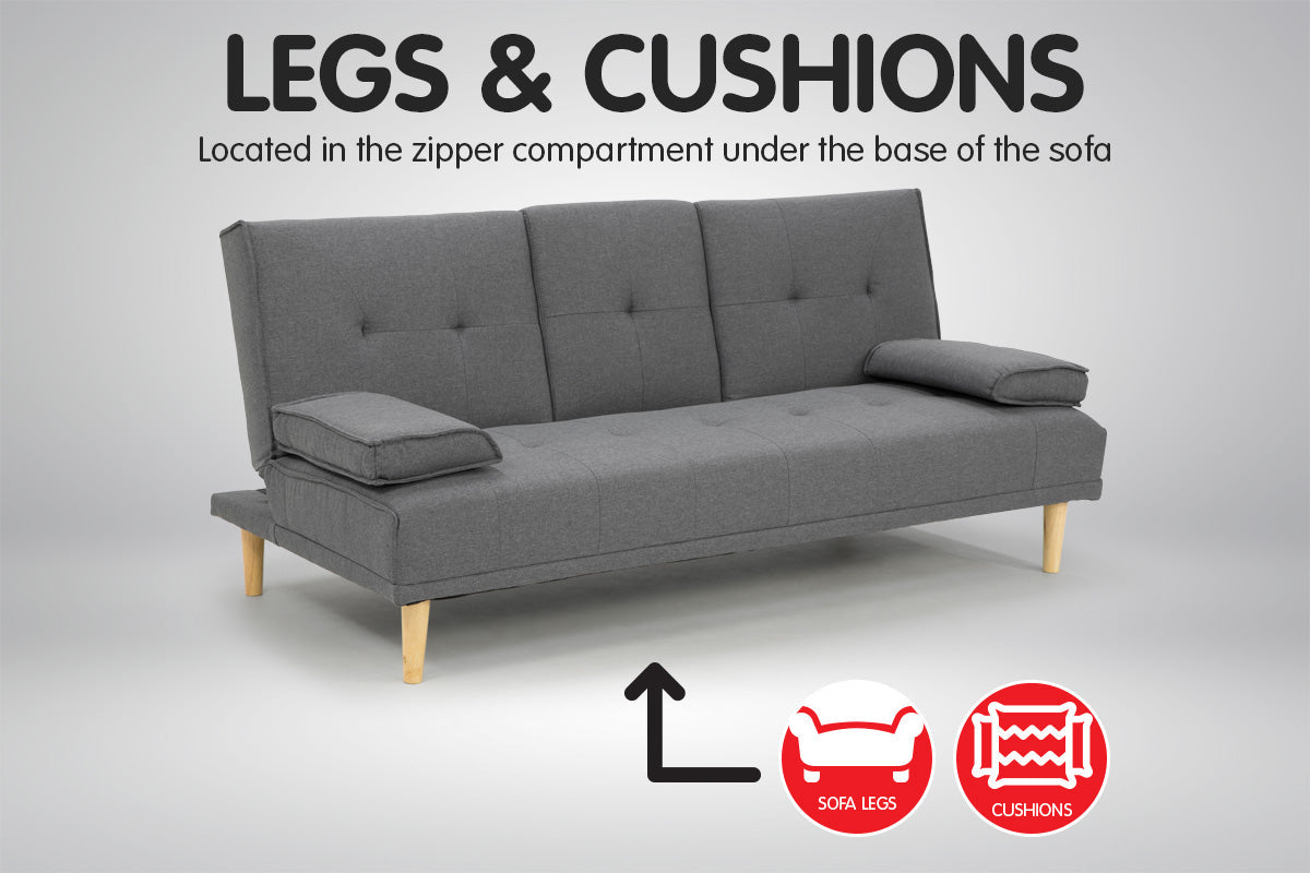 2 Seat Rochester Linen Fabric Sofa Bed Lounge Couch Futon Furniture Suite - Dark Grey