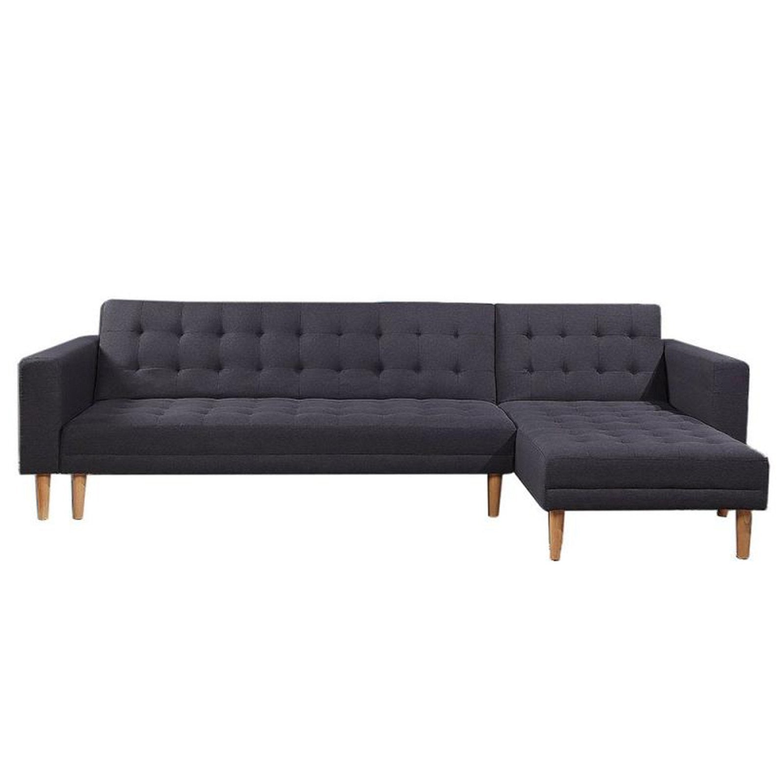 3 Seat Linen Fabric Corner Sofa Bed Couch Lounge With Chaise Furniture - Dark Grey