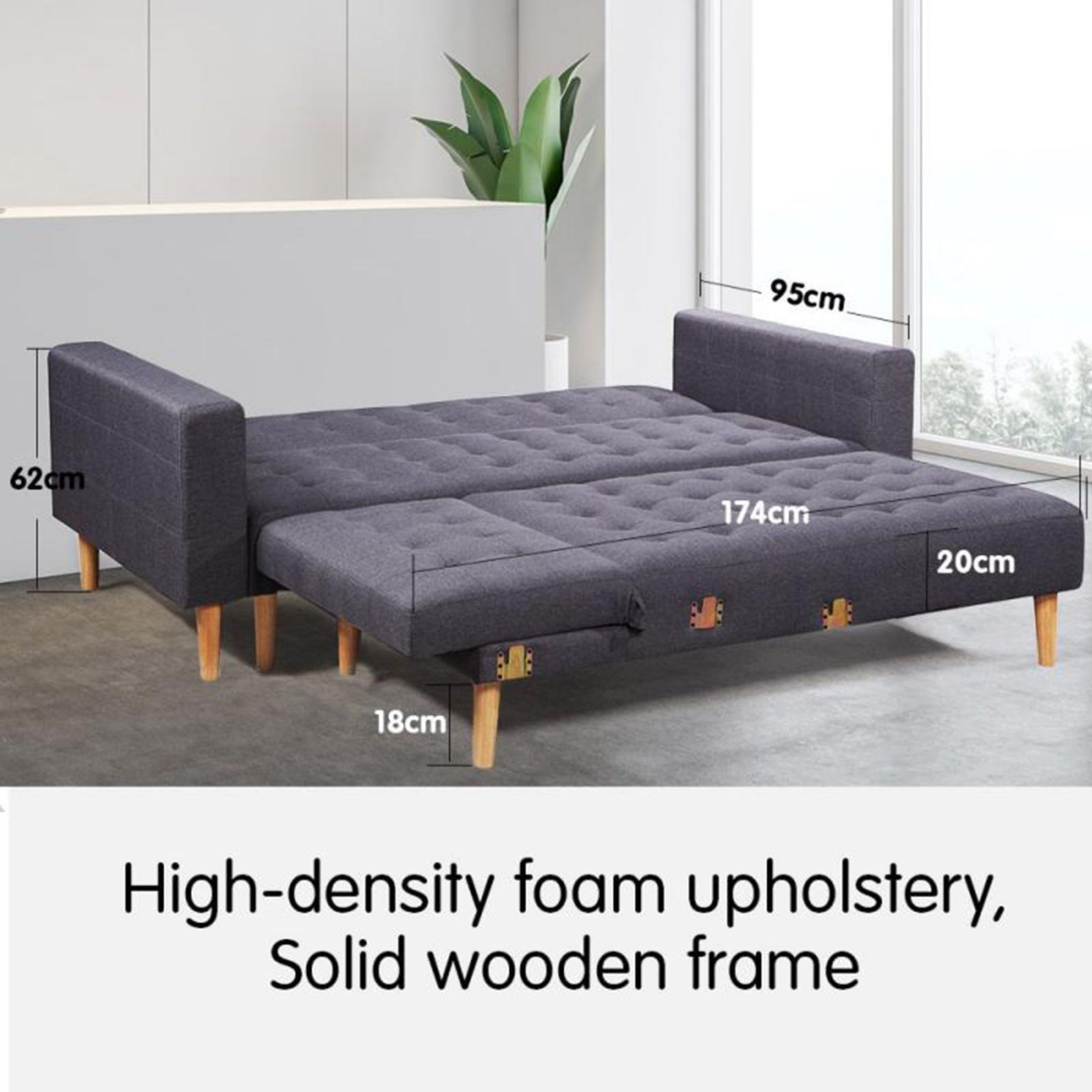 3 Seat Linen Fabric Corner Sofa Bed Couch Lounge With Chaise Furniture - Dark Grey