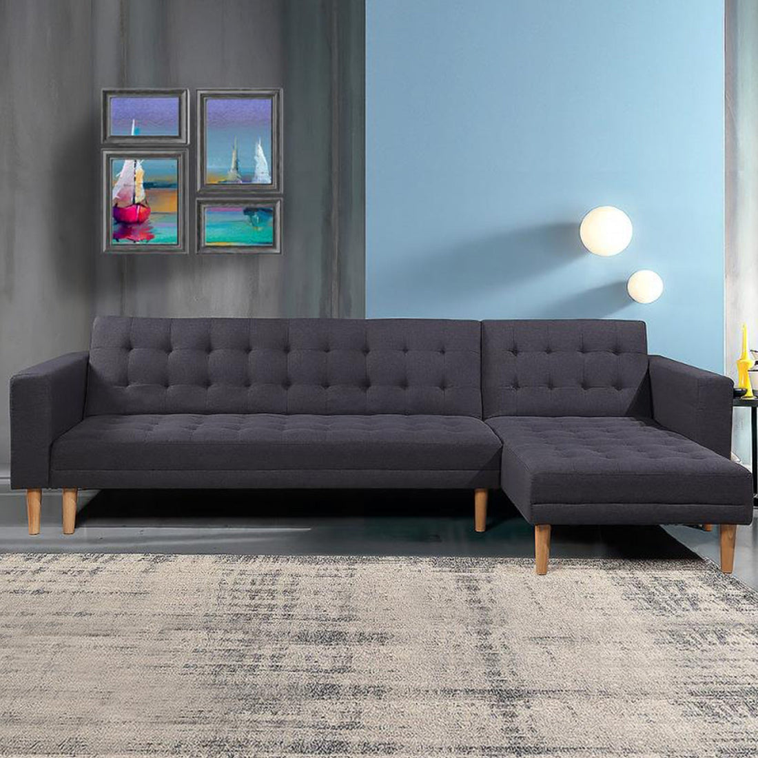 3 Seat Linen Fabric Corner Sofa Bed Couch Lounge With Chaise Furniture - Dark Grey