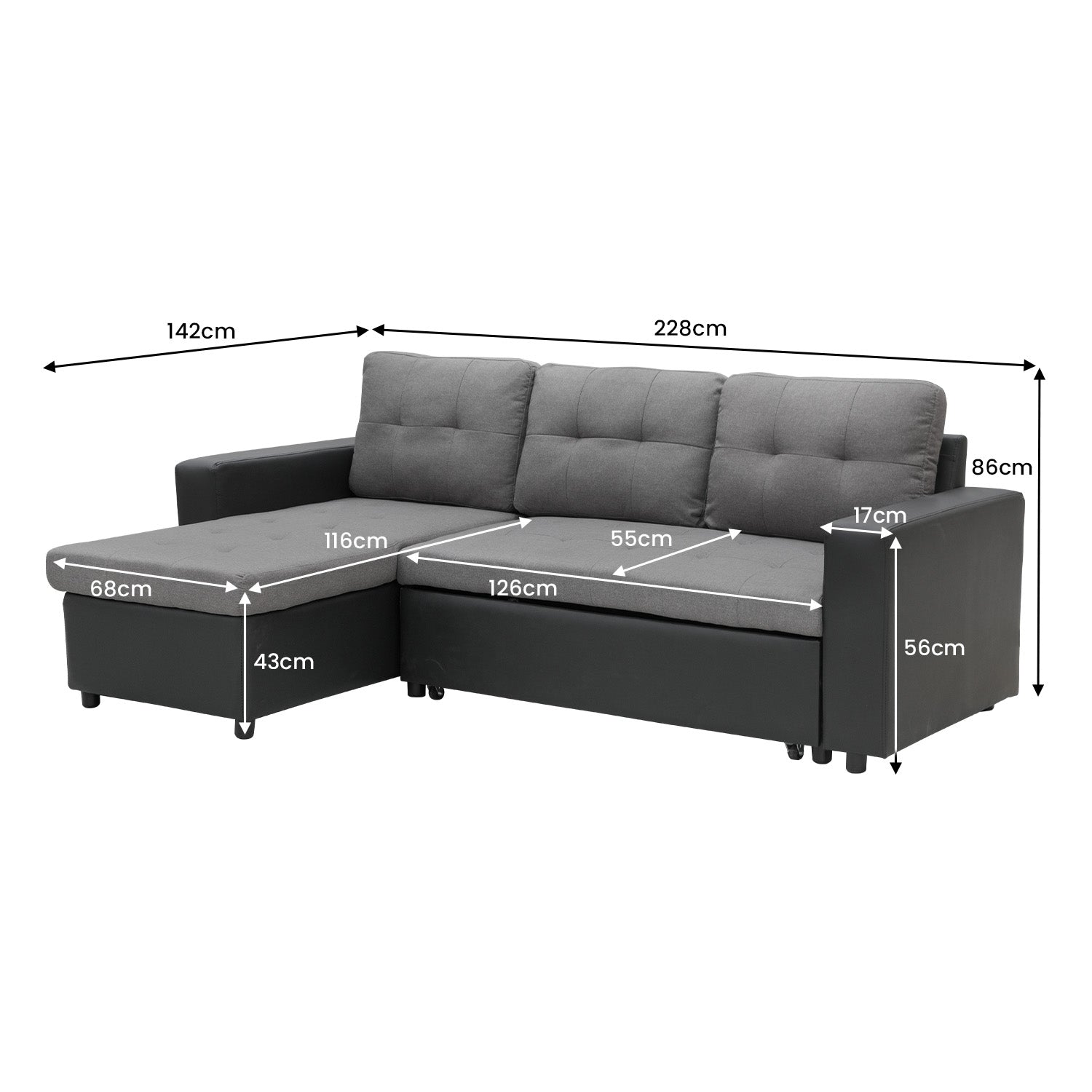 3 Seat Corner Sofa Linen Lounge Couch L-shaped Modular Furniture Home Chaise Grey