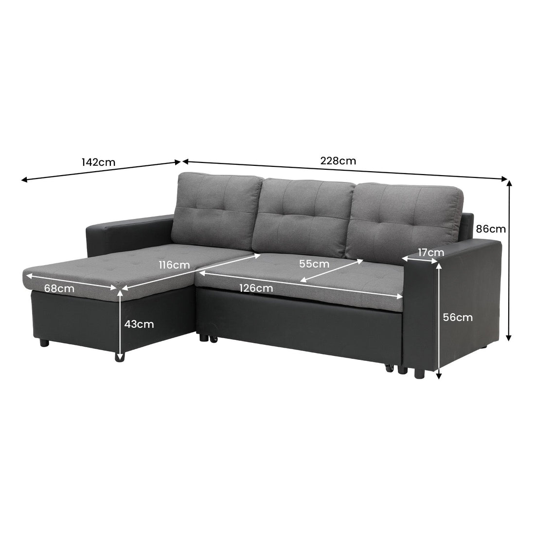 3 Seat Corner Sofa Linen Lounge Couch L-shaped Modular Furniture Home Chaise Grey