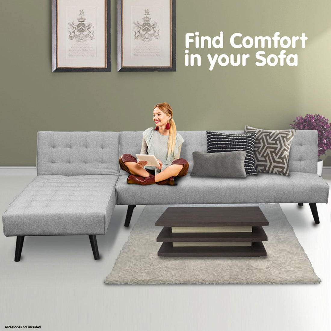 3-seater Corner Sofa Bed With Lounge Chaise Couch Furniture Light Grey