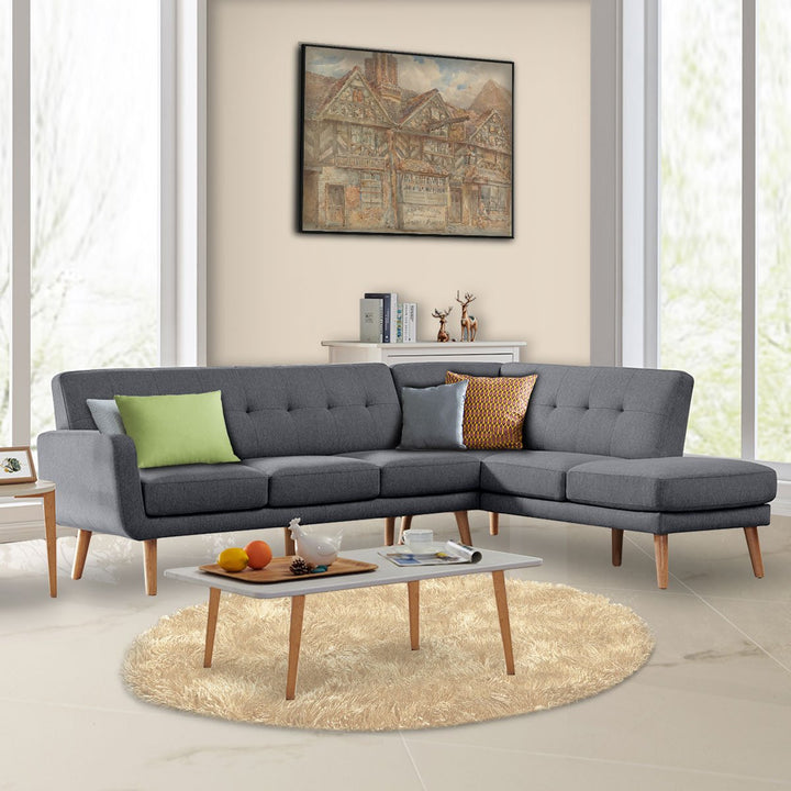 Faux Linen Corner Sofa Lounge L-shaped with Chaise Dark Grey