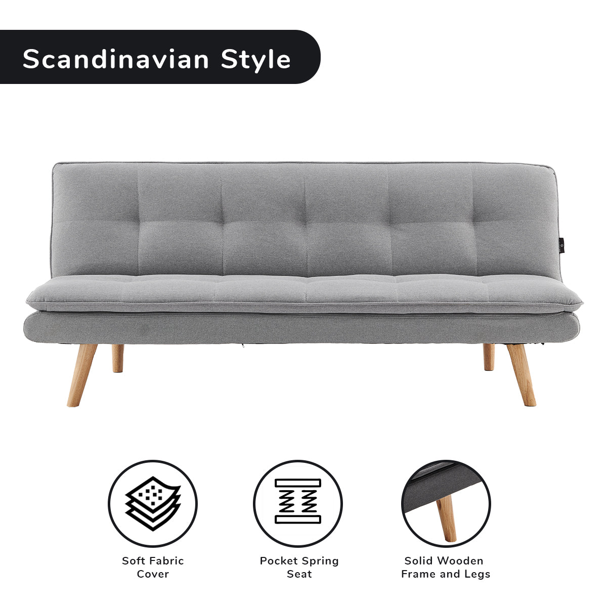 3 Seater Linen Couch Sofa Bed Lounge Futon - Light Grey
