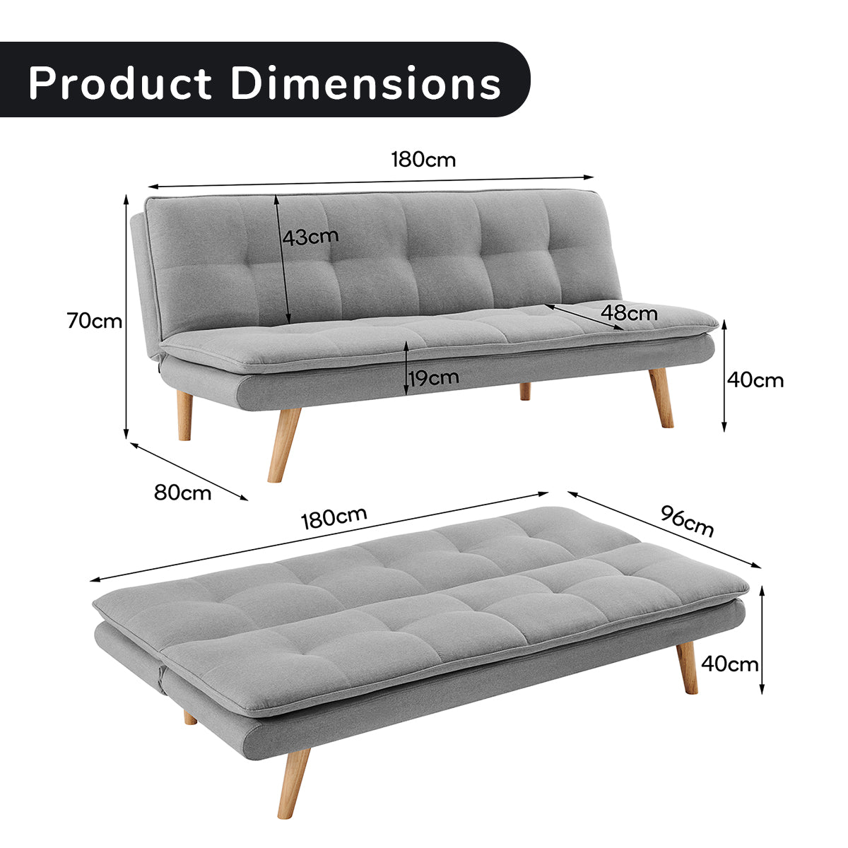 3 Seater Linen Couch Sofa Bed Lounge Futon - Light Grey