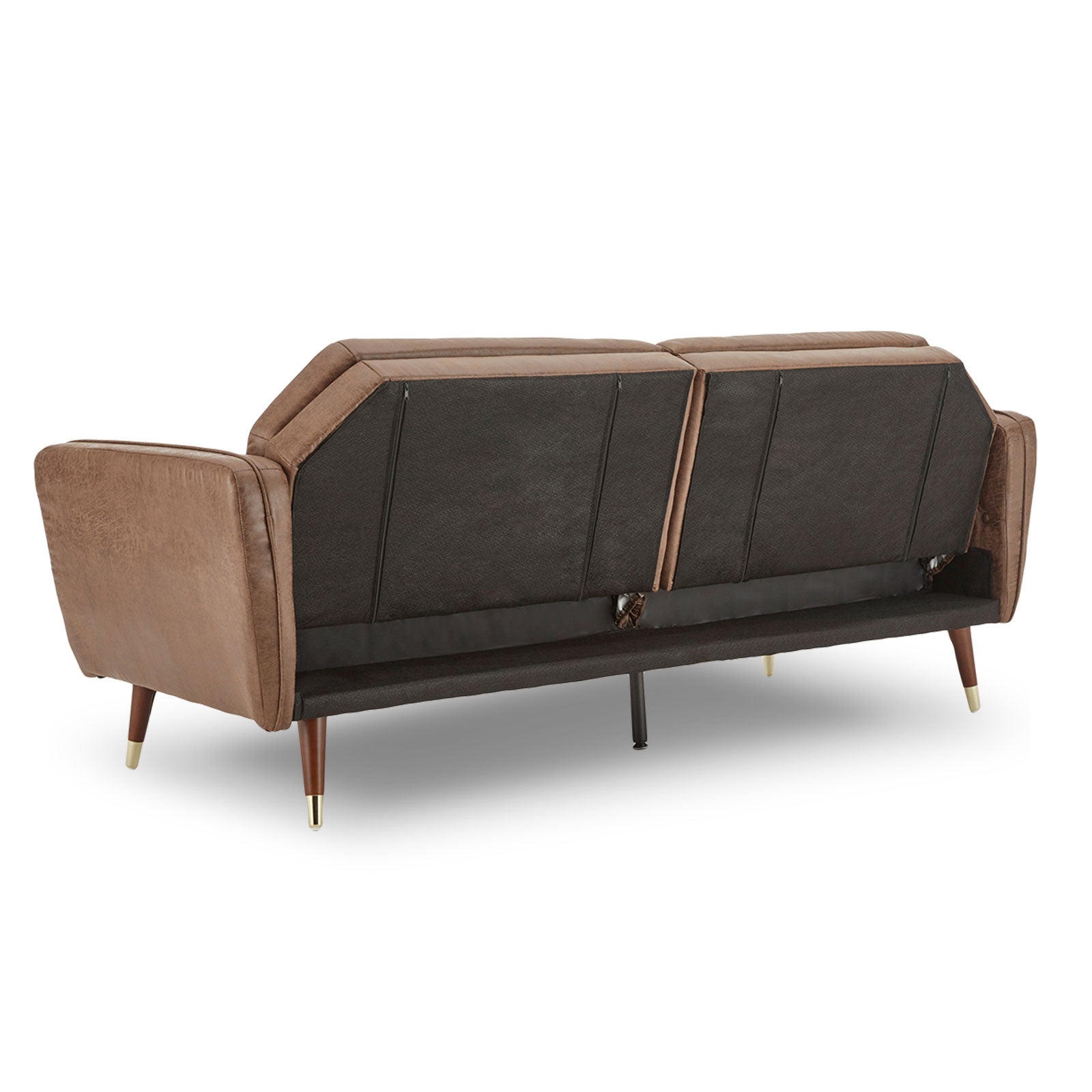 Faux Velvet Tufted Sofa Bed Couch Futon - Brown