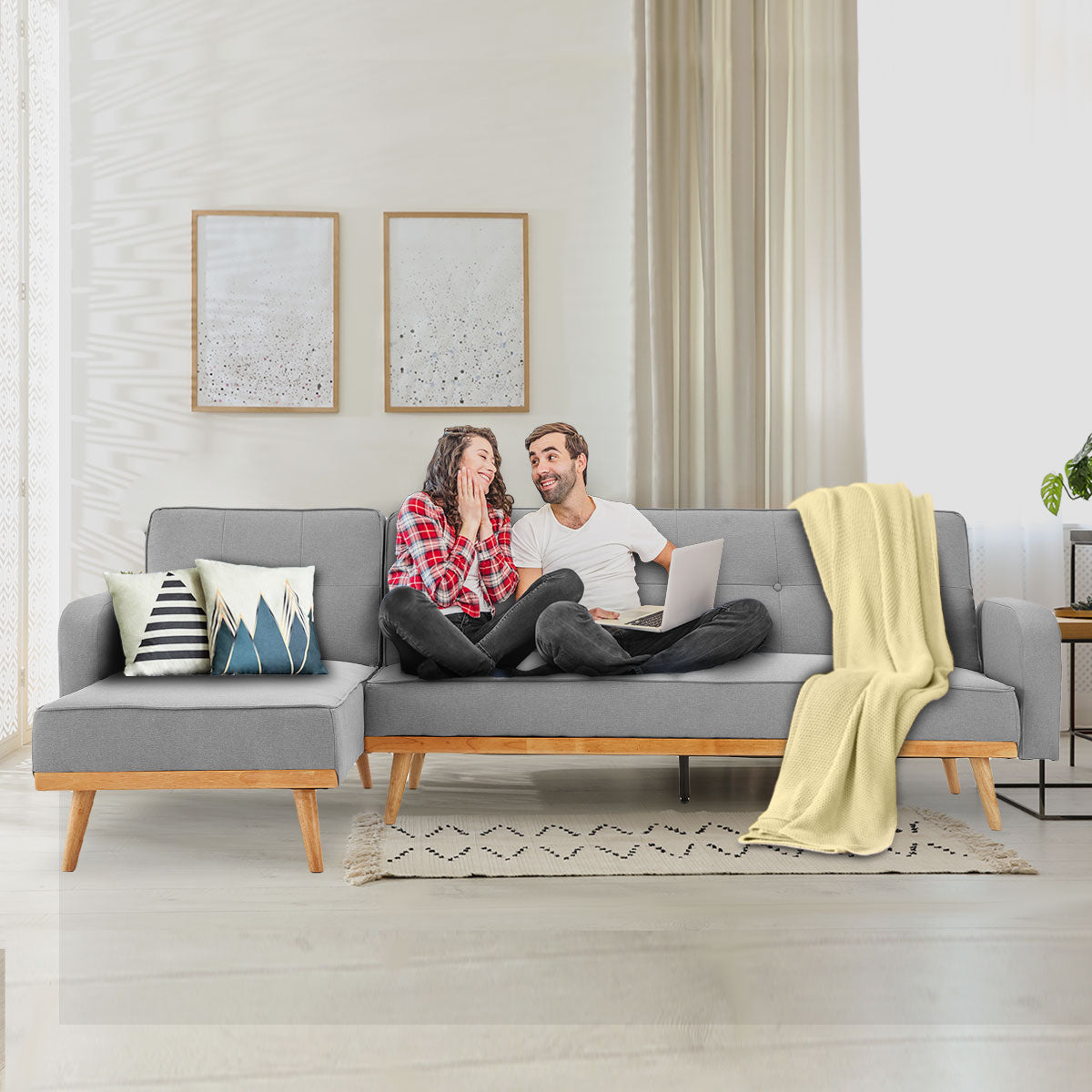 3-Seater Corner Sofa Bed with Chaise Lounge - Light Grey
