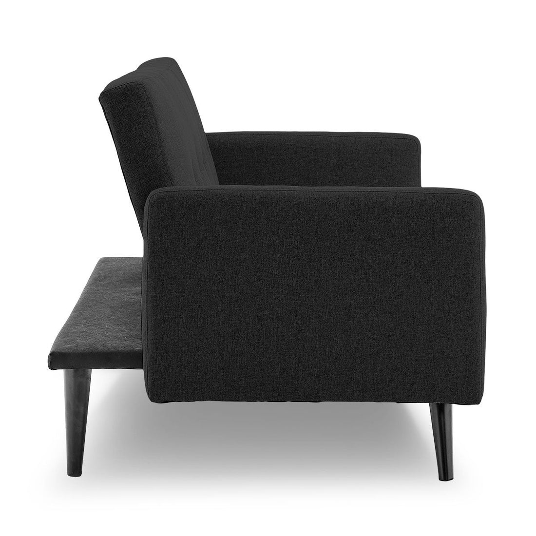 Faux Linen 3-Seater Sofa Bed with Armrests - Black