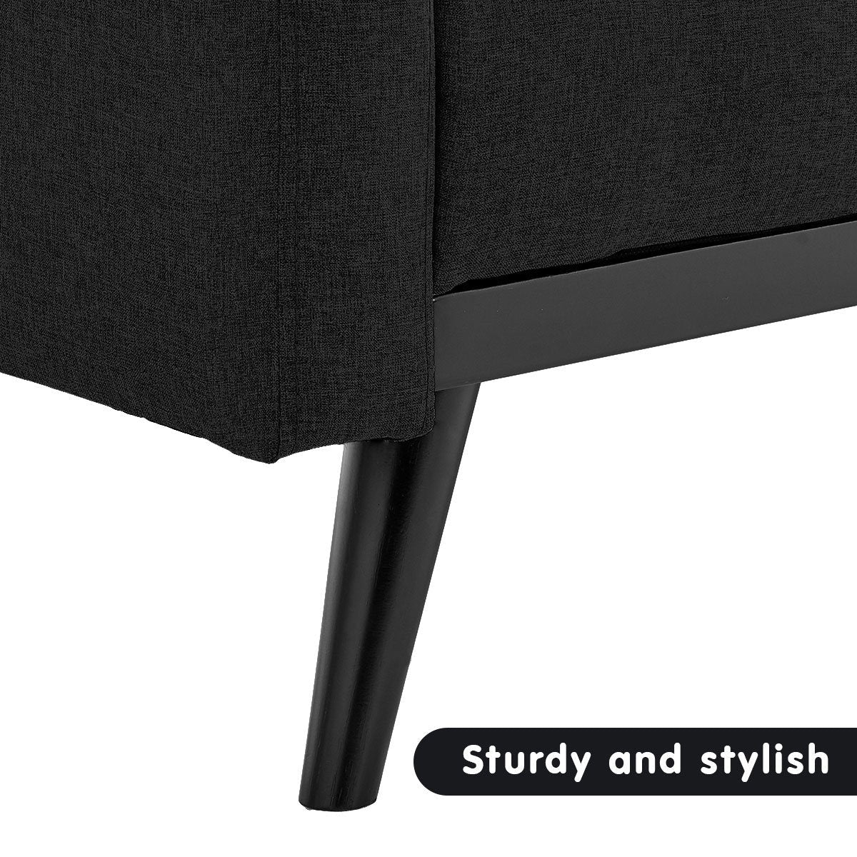 Faux Linen 3-Seater Sofa Bed with Armrests - Black