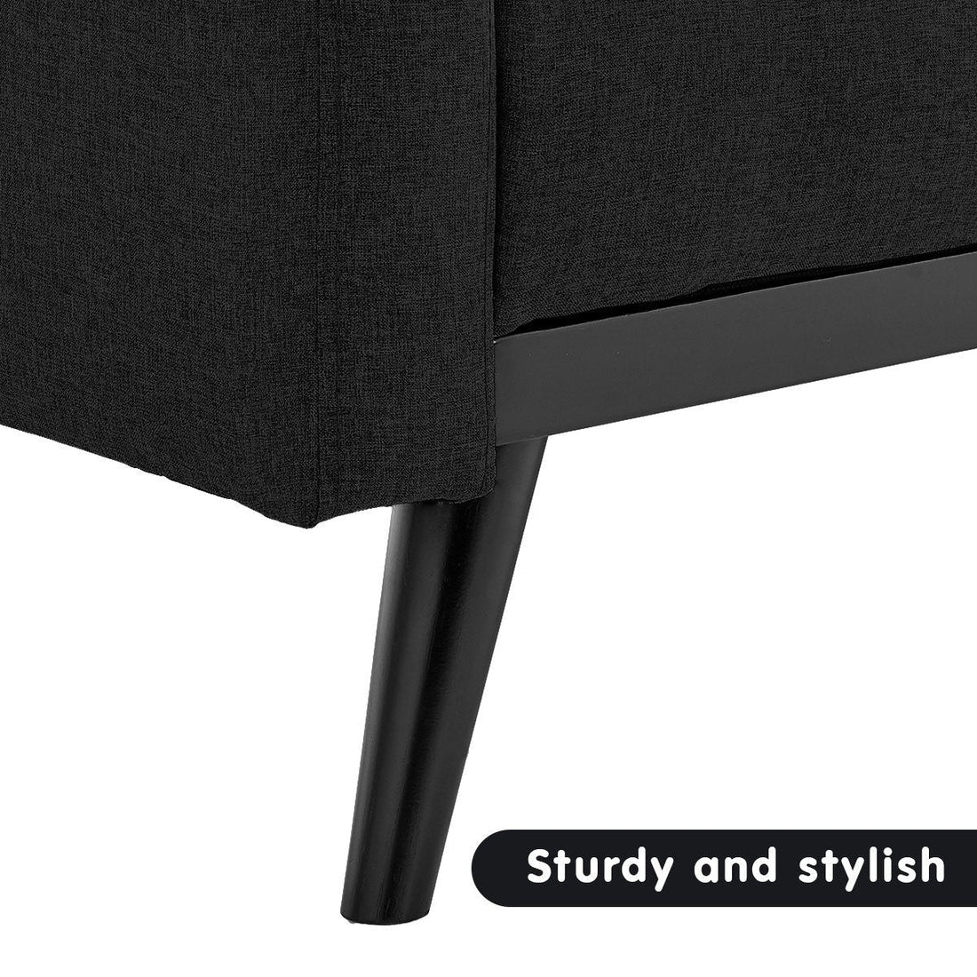 Faux Linen 3-Seater Sofa Bed with Armrests - Black
