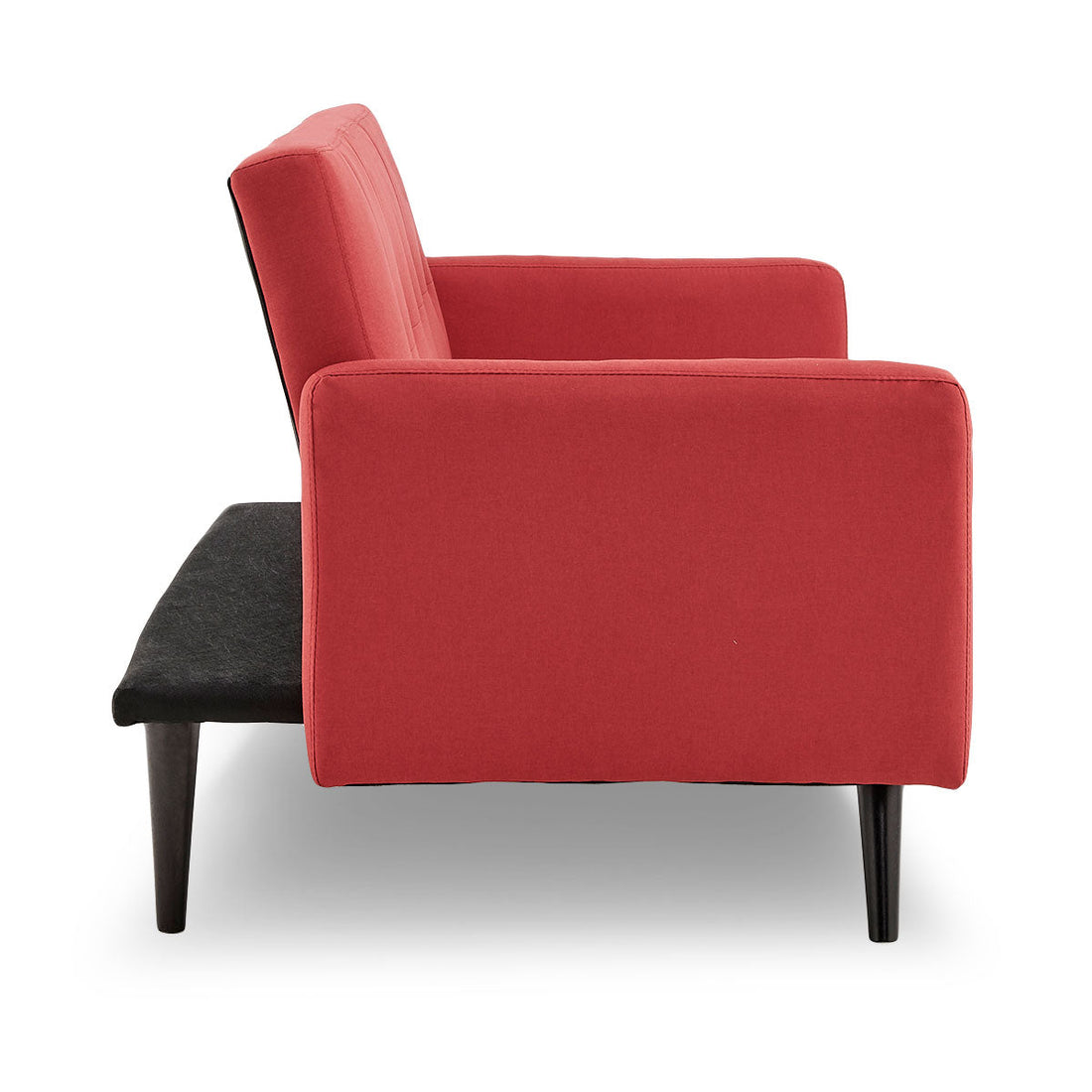 Faux Linen 3-Seater Sofa Bed with Armrests - Red