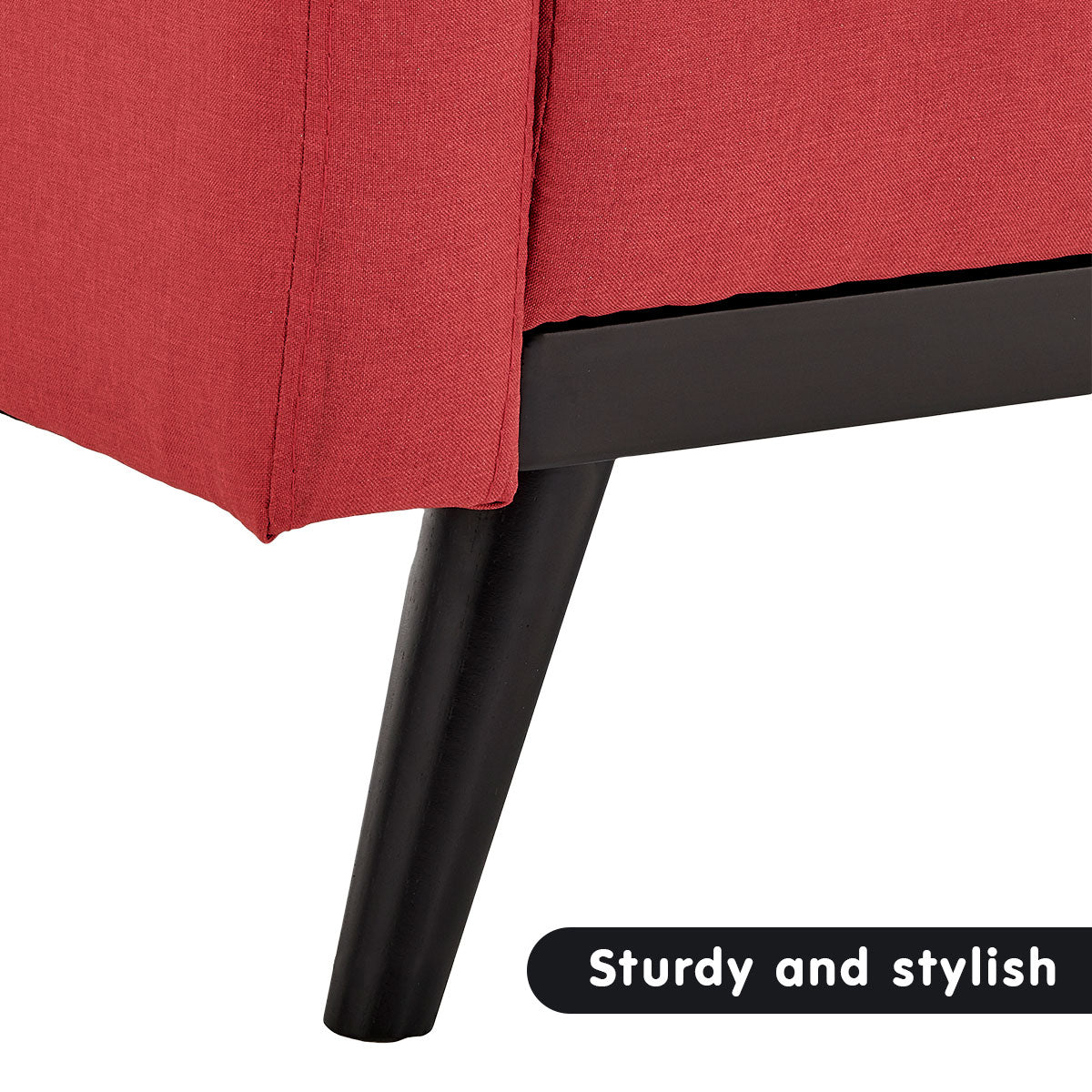 Faux Linen 3-Seater Sofa Bed with Armrests - Red