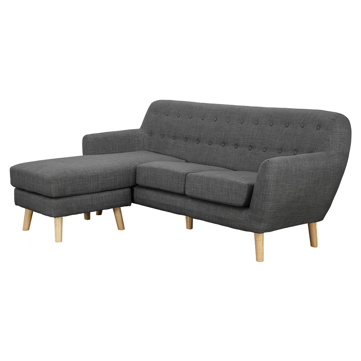 Linen Corner Wooden Sofa Couch Lounge L-shaped with Chaise - Dark Grey