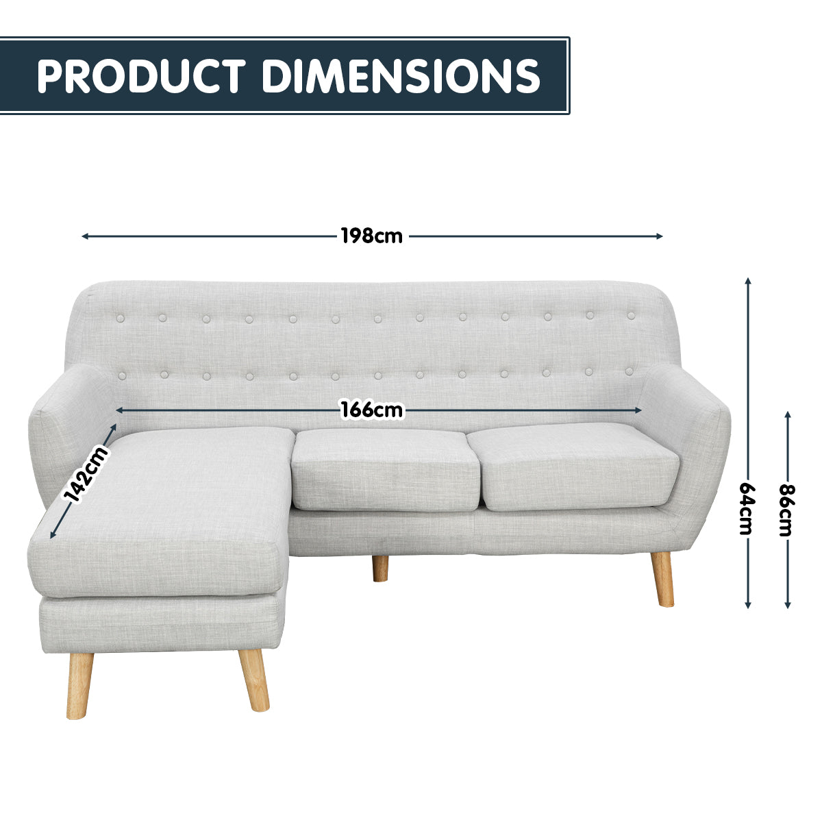 Linen Corner Sofa Lounge L-shaped w/ Chaise Light Grey