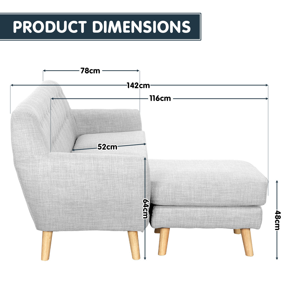 Linen Corner Sofa Lounge L-shaped w/ Chaise Light Grey