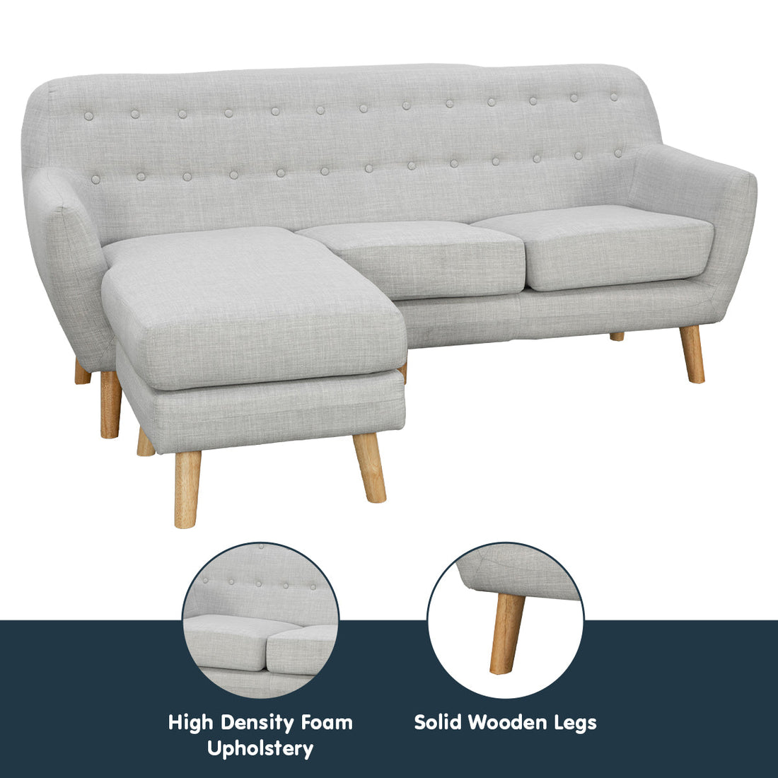 Linen Corner Sofa Lounge L-shaped w/ Chaise Light Grey