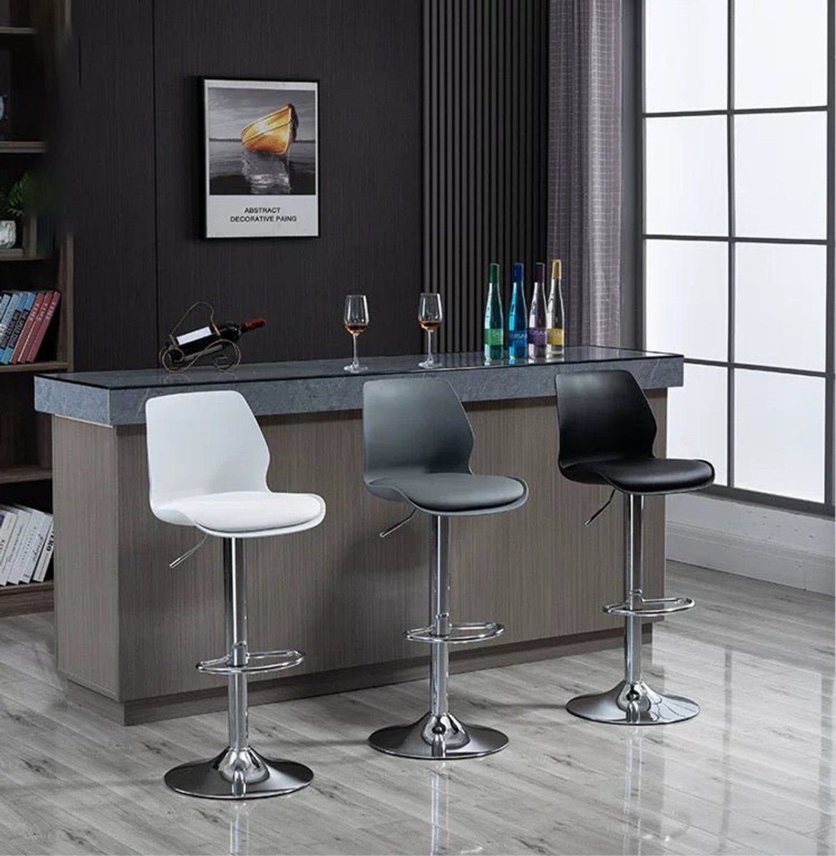 Bar Stools Kitchen Bar Stool Leather Barstools Swivel Gas Lift Counter Chairs x2