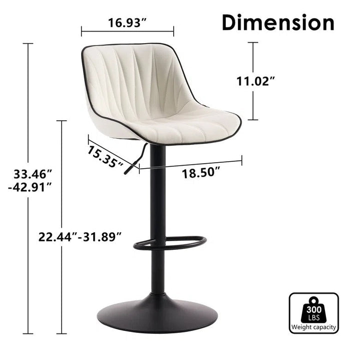 SERENITà White Modern Height Adjustable Swivel Bar Stools Upholstered Leather Barstool Kitchen Island Chairs with Metal Frame (Set of 2)
