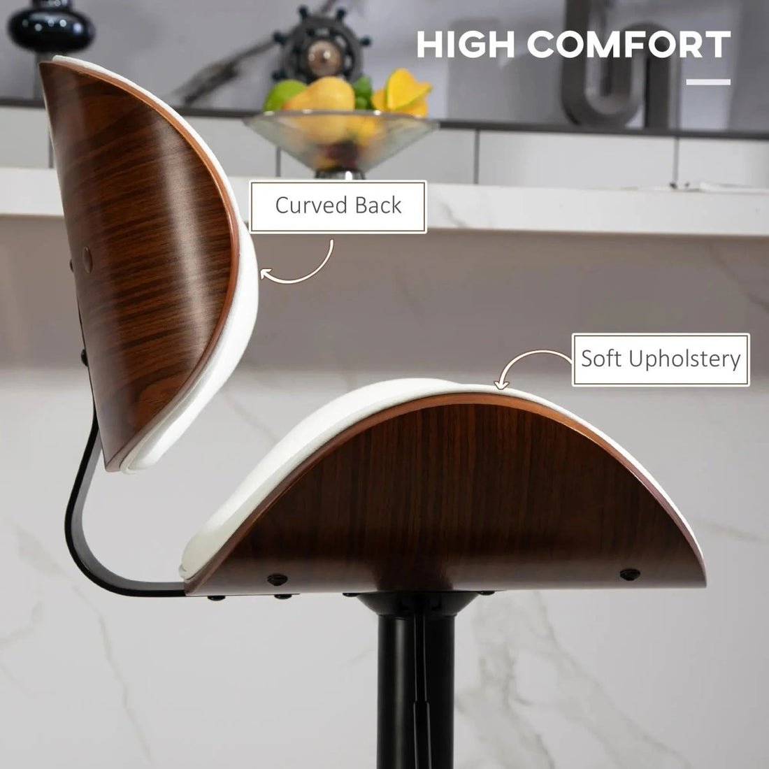 SERENITà European White Modern Bar Stools Swivel Bar Stool Chair Counter Height Barstool with 360 Degree Swivel Seat
