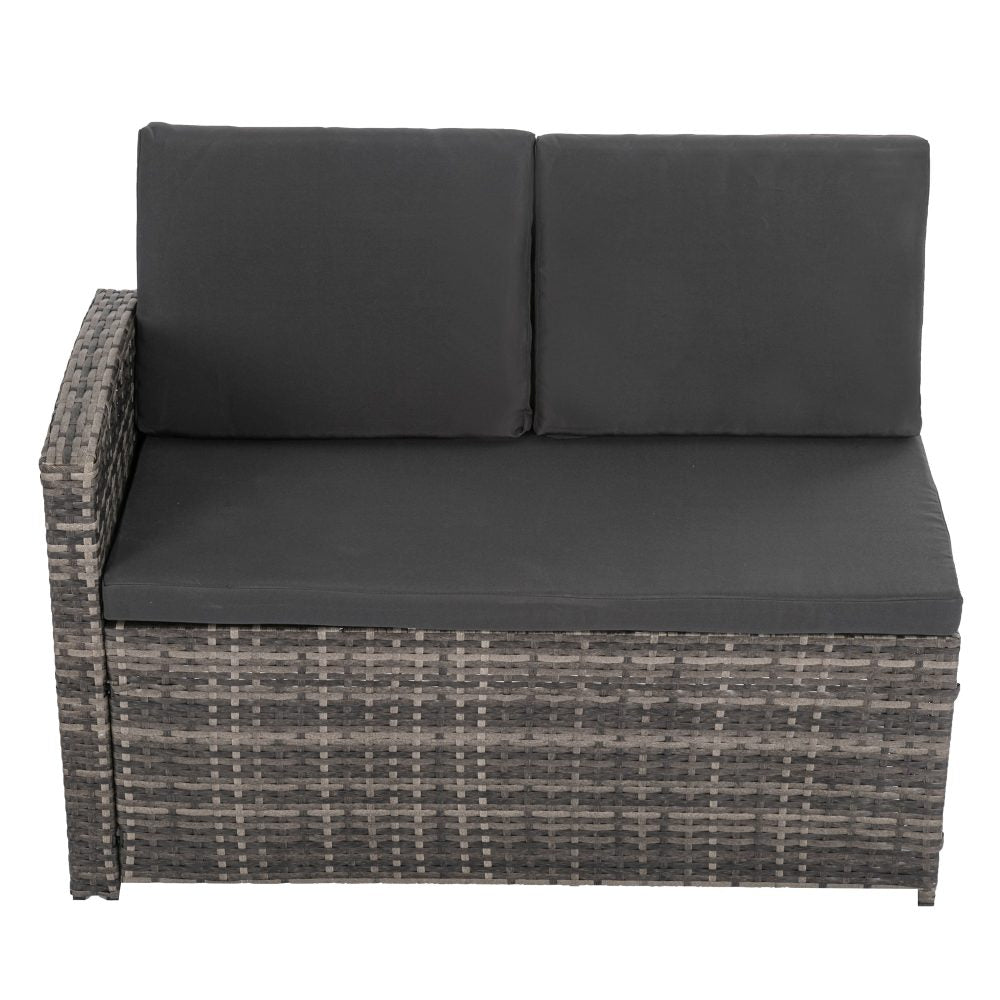 8-Seater Modular Outdoor Garden Lounge and Dining Set with Table and Stools in Dark Grey Weave