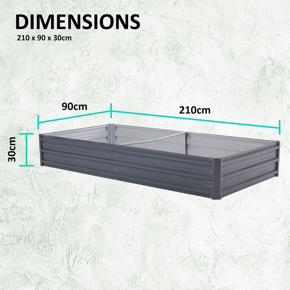 2X Raised Garden Bed Galvanised Steel Planter 210 x 90 x 30cm GREY