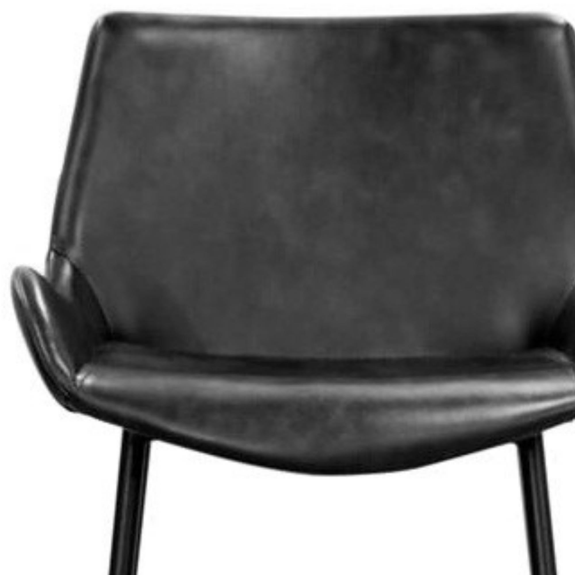 Set of 2 PU Leather Upholstered Bar Chair Metal Leg Stool Vintage Grey
