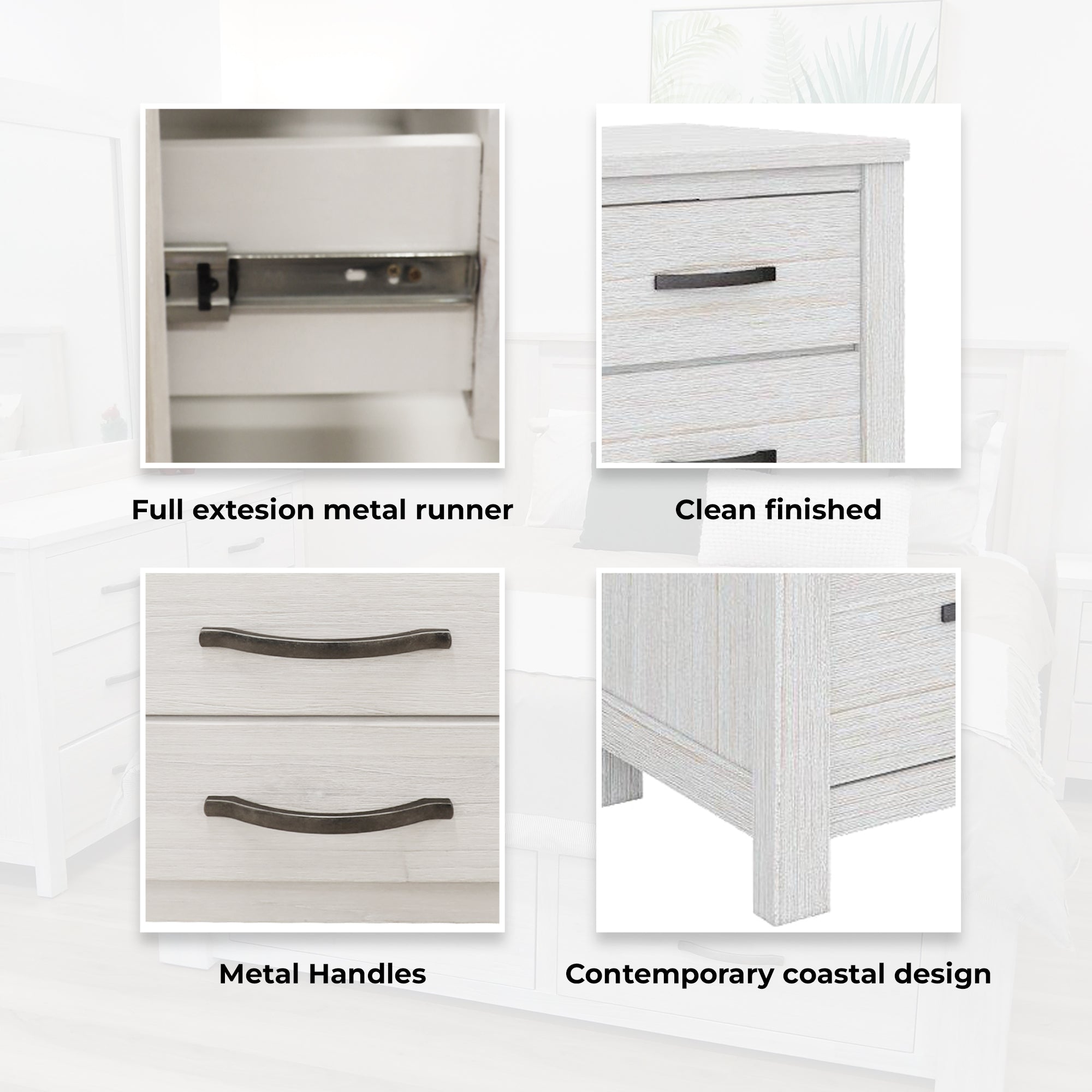 Dresser 6 Chest of Drawers Solid Wood Tallboy Storage Cabinet - White
