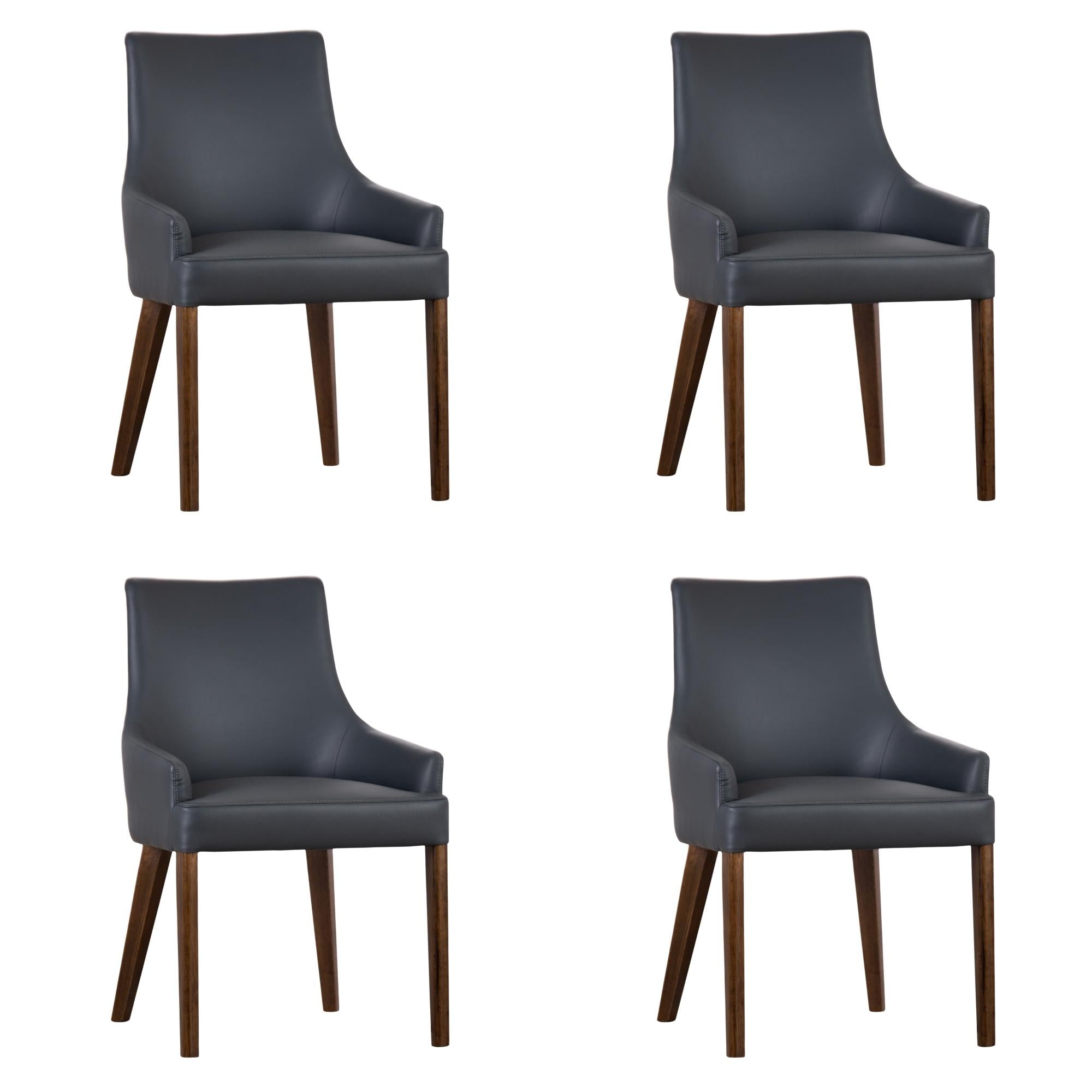 Set of 4 PU Leather Solid Acacia Wood Furniture Dark Grey
