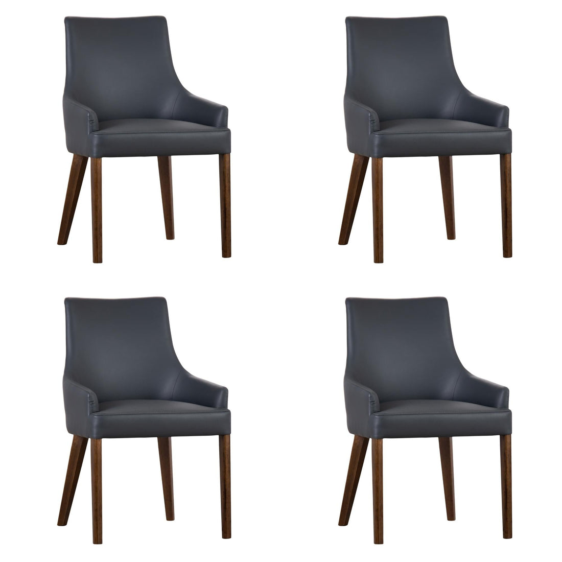 Set of 4 PU Leather Solid Acacia Wood Furniture Dark Grey