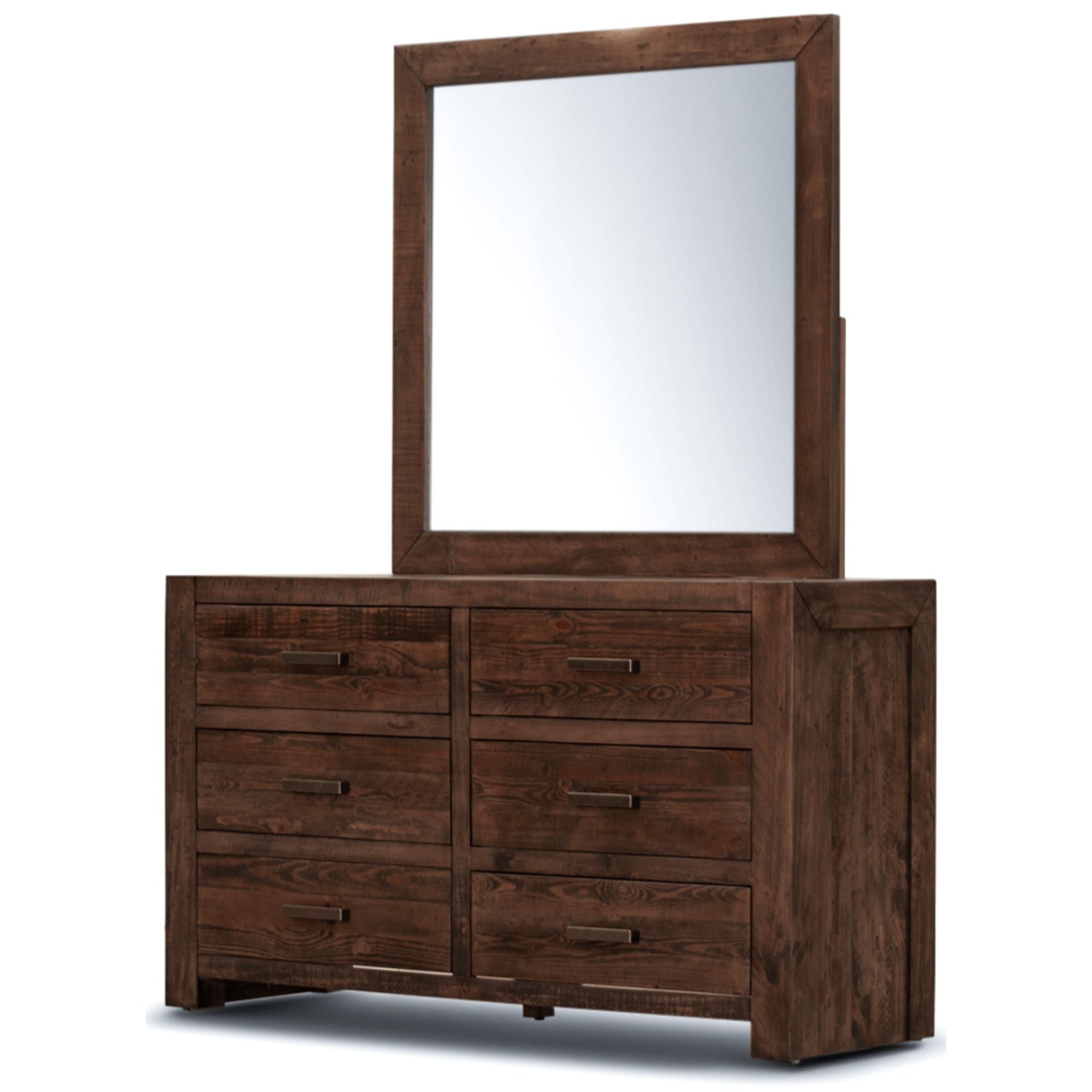 Dresser Mirror 6 Chest of Drawers Tallboy Storage Cabinet - Grey Stone