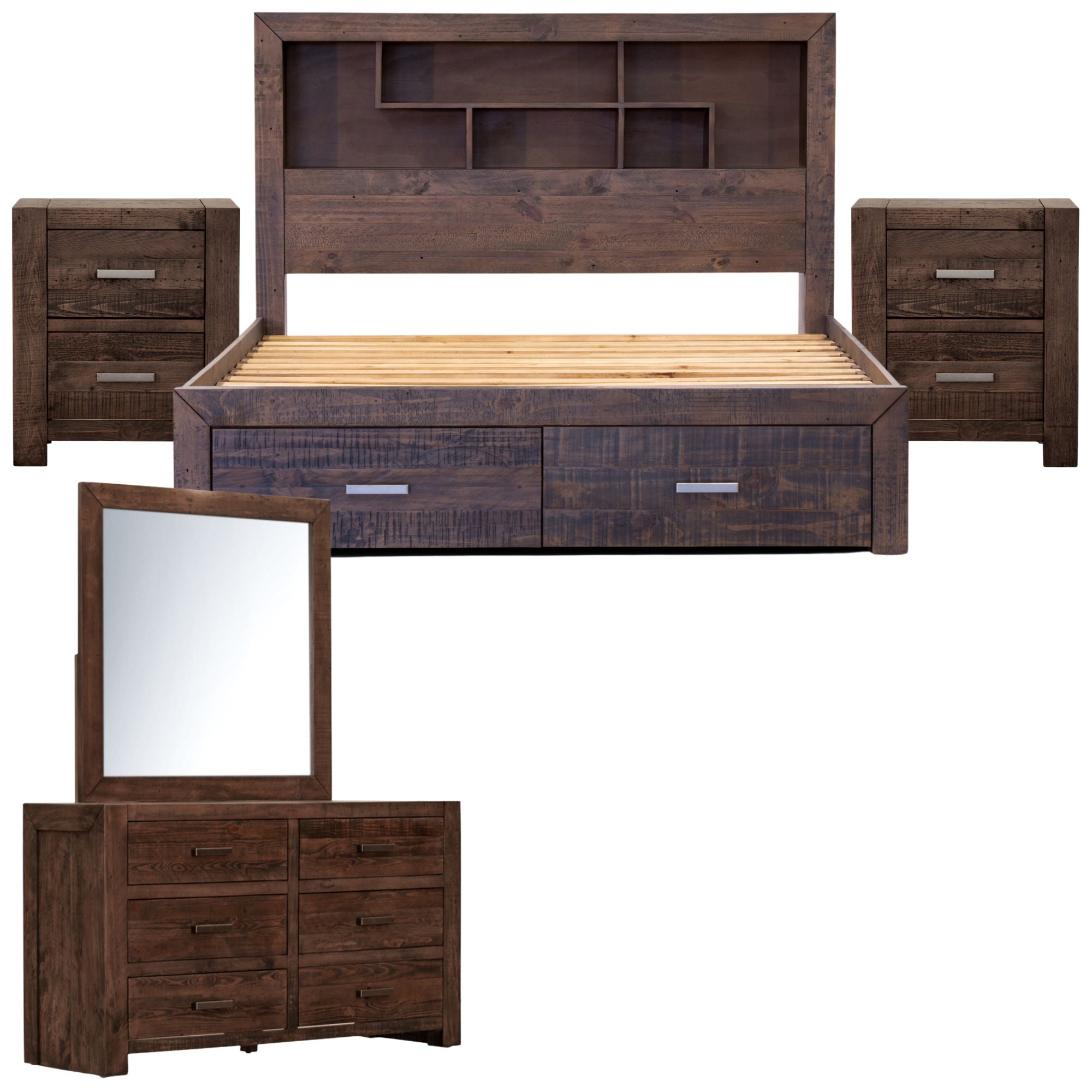 5pc Queen Bed Suite Bedside Dresser Bedroom Furniture Package Grey Stone
