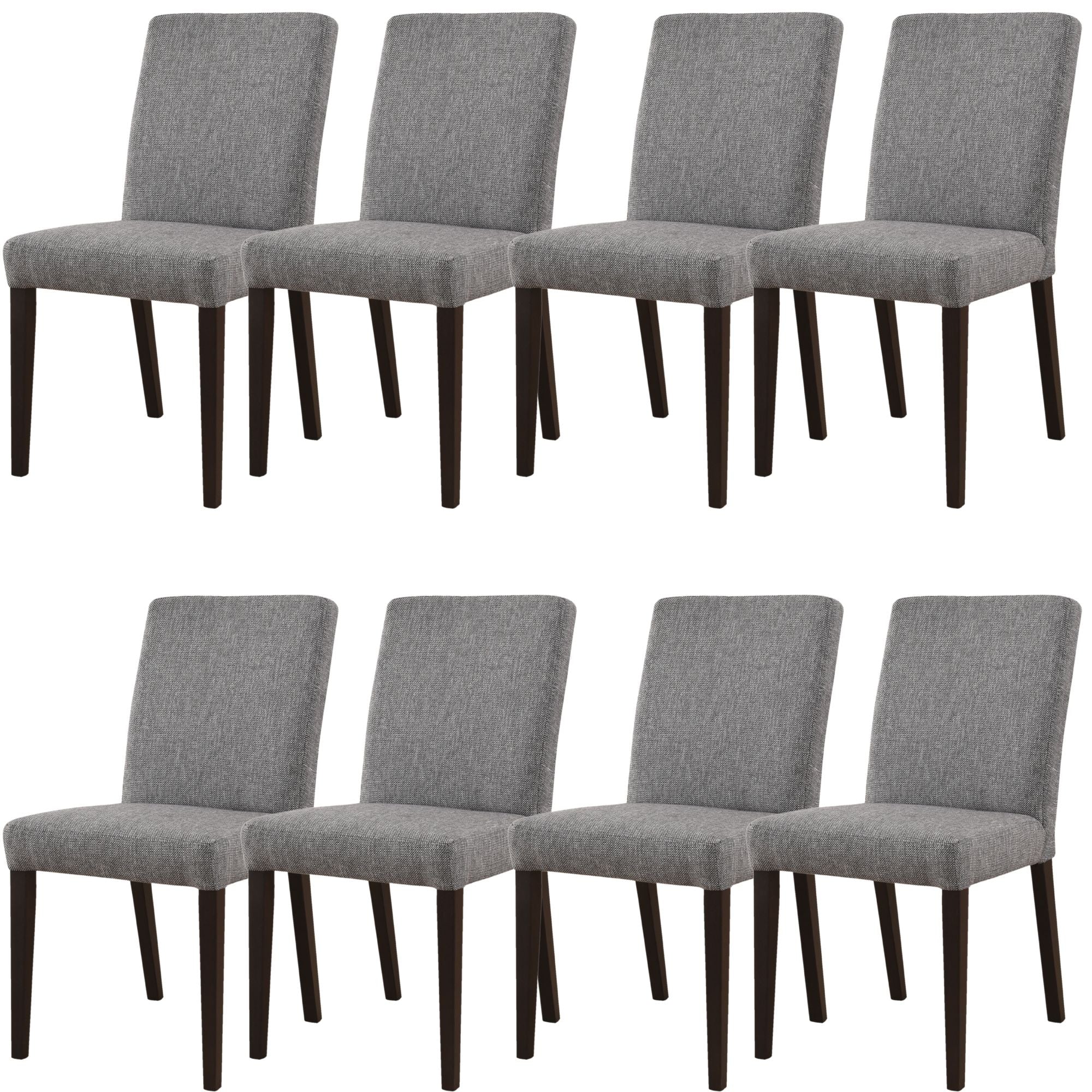 Dining Chair Set of 8 Fabric Upholstered Solid Acacia Wood - Granite