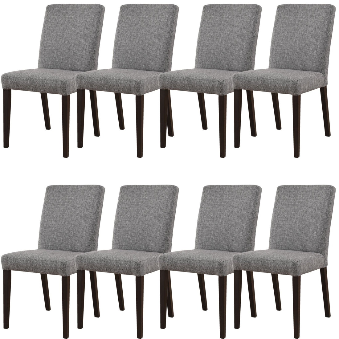 Dining Chair Set of 8 Fabric Upholstered Solid Acacia Wood - Granite