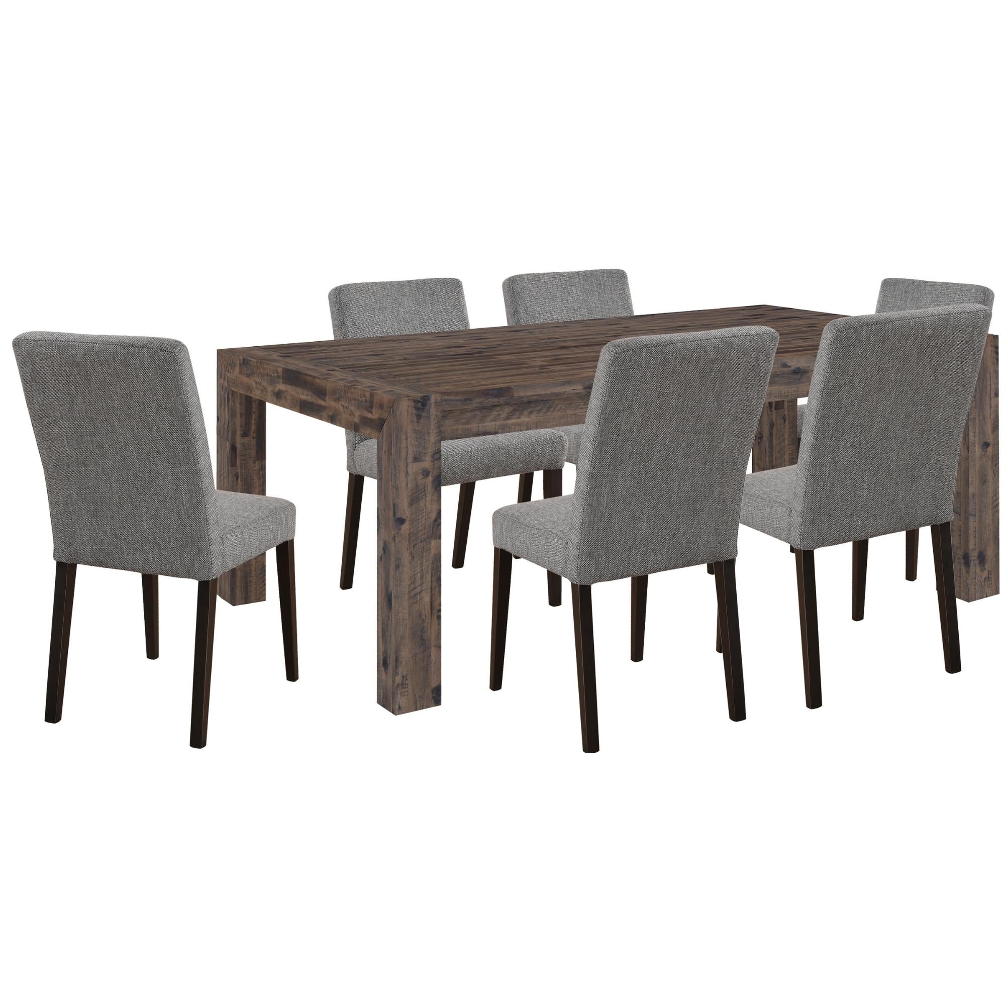 7pc Dining Set 180cm Table with 6 Solid Wood Fabric Chair