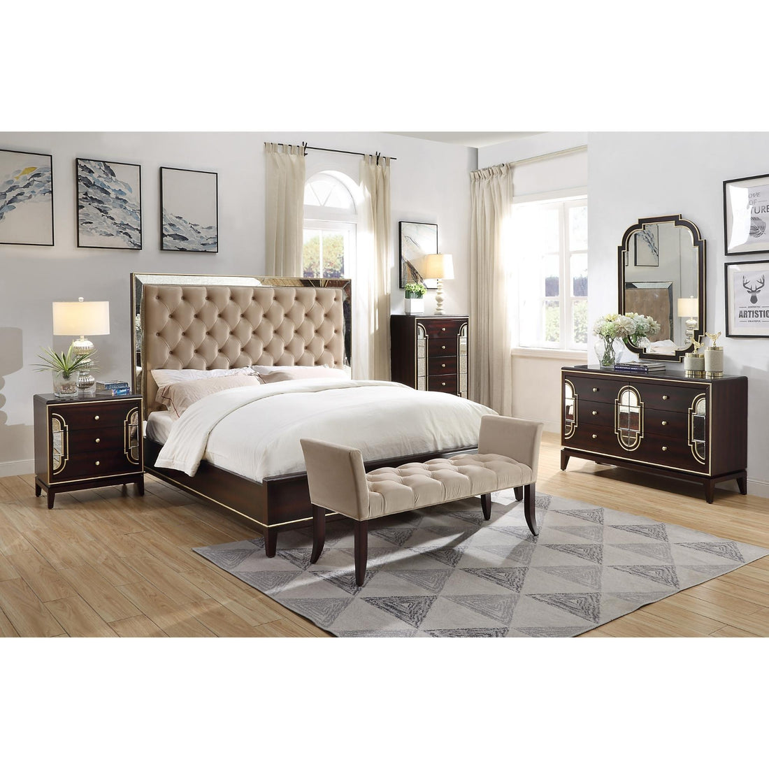 2pc Bedside Table Tallboy Solid Wood Chest of Drawers Nightstand