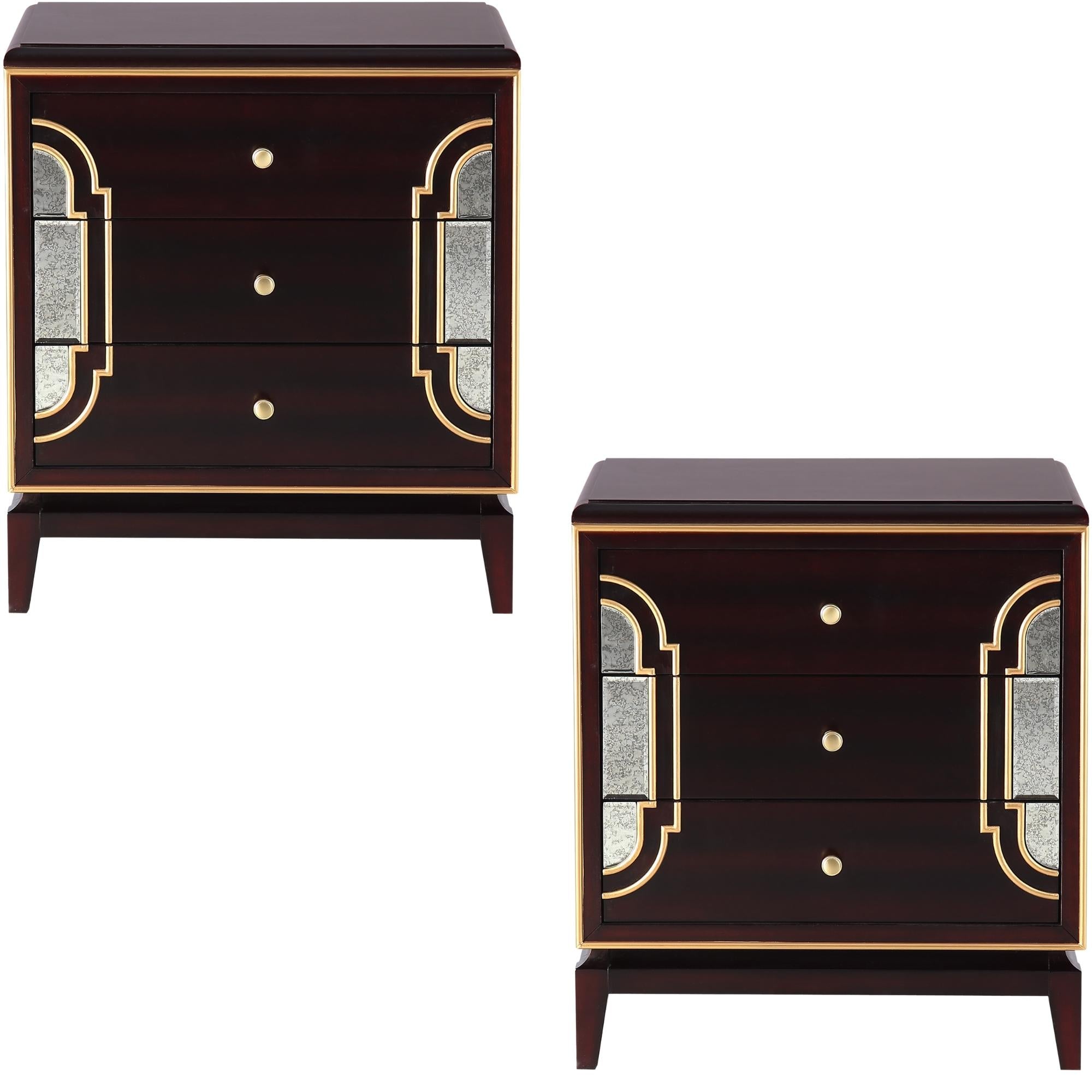 2pc Bedside Table Solid Birch Wood 3 Drawers Cabinet Nightstand