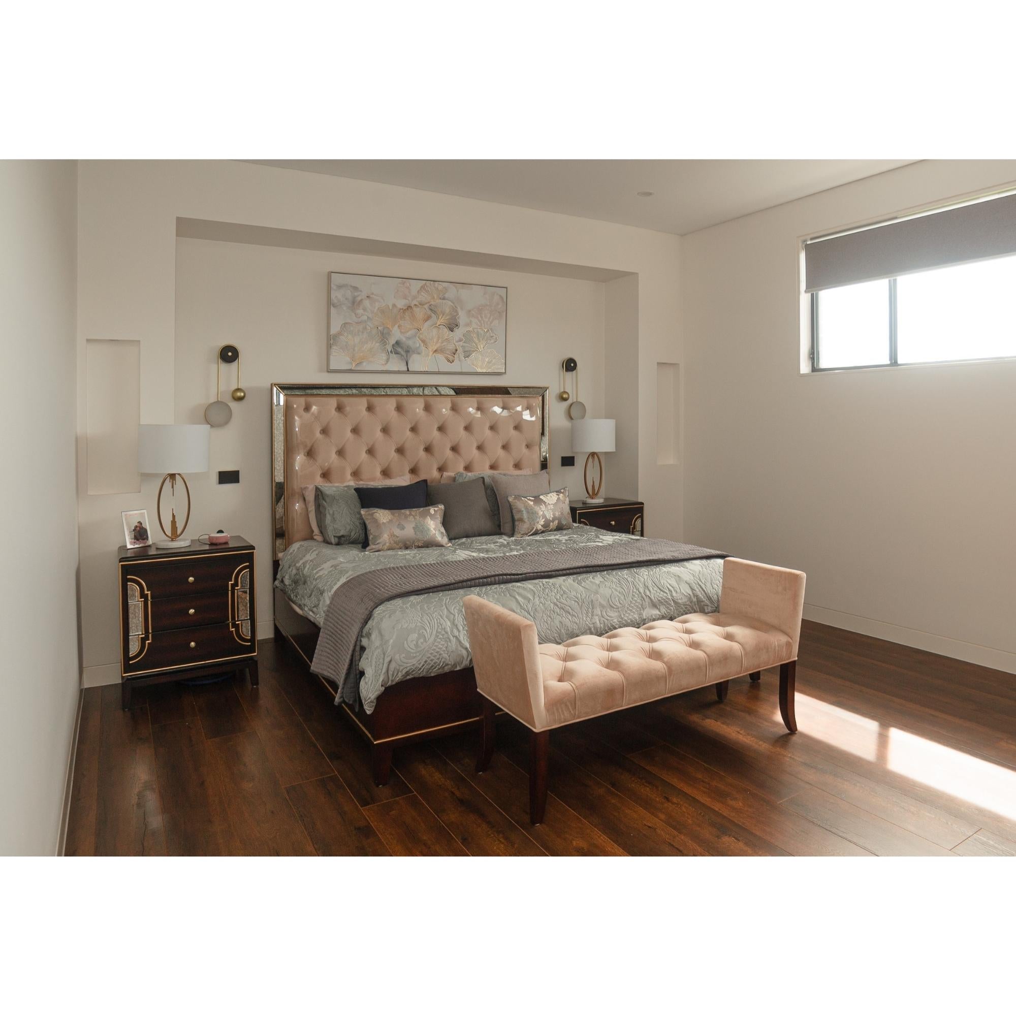 5pc Queen Bed Frame Bedroom Suite Timber Bedside Dresser Mirror Package