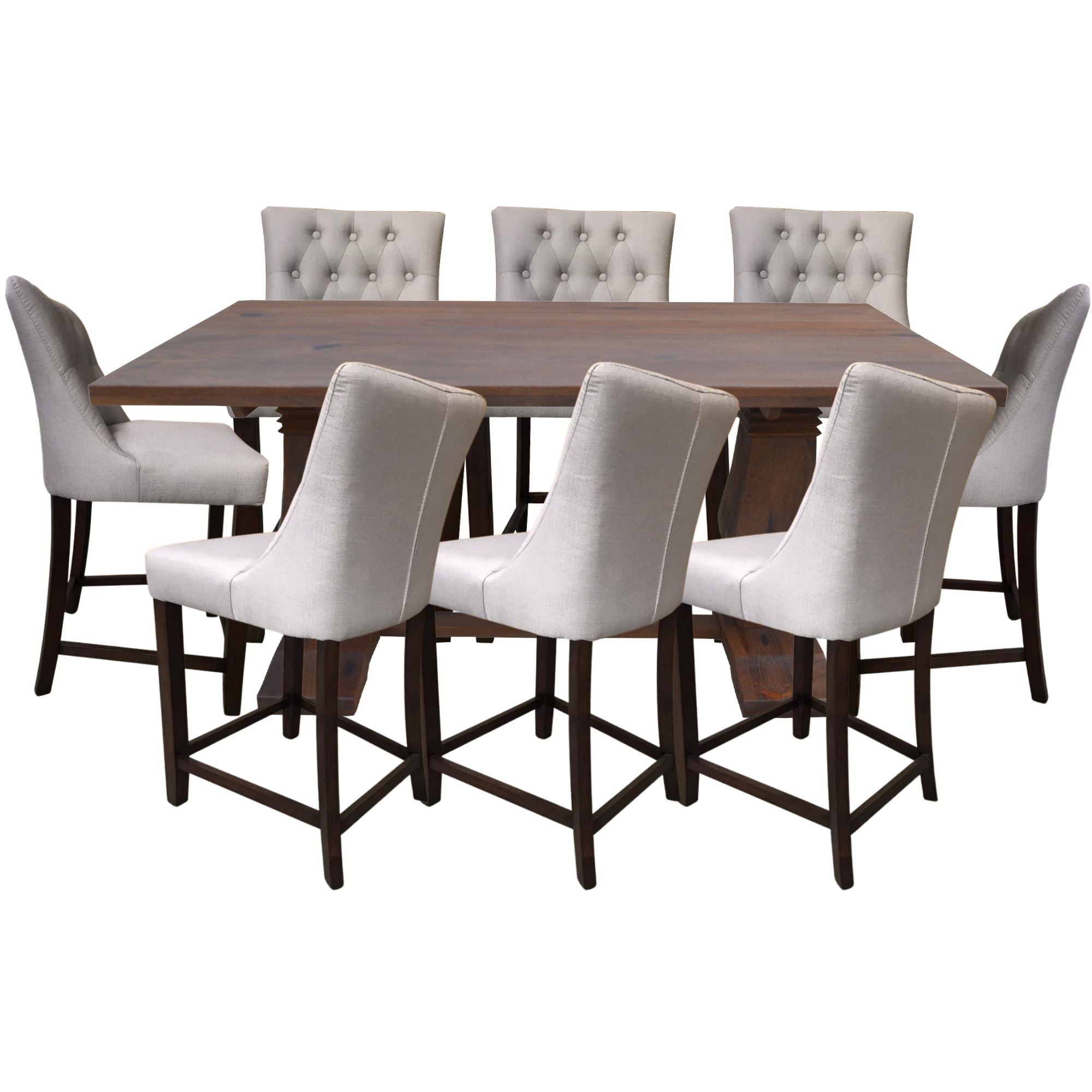 9pc High Dining Table Set 200cm 8 Fabric Chair French Provincial