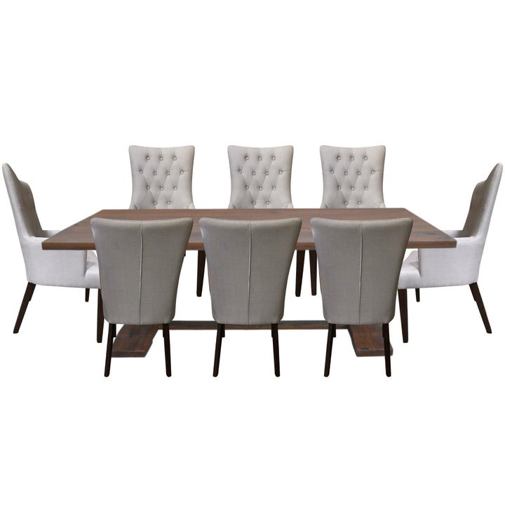 9pc Dining Table Set 230cm 6 Fabric 2 Carver Chair French Provincial
