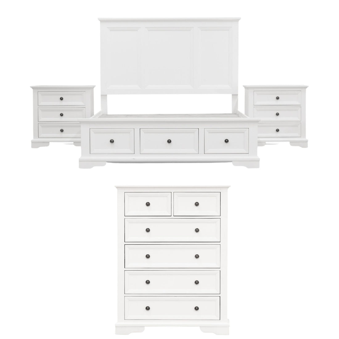 4pc King Bed Frame Bedroom Suite Timber Bedside Tallboy Package - White