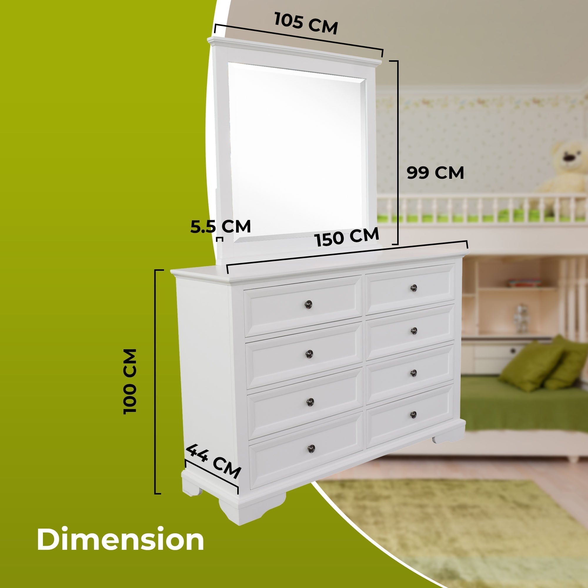 5pc Queen Bed Frame Bedroom Suite Bedside Dresser Mirror Package - White