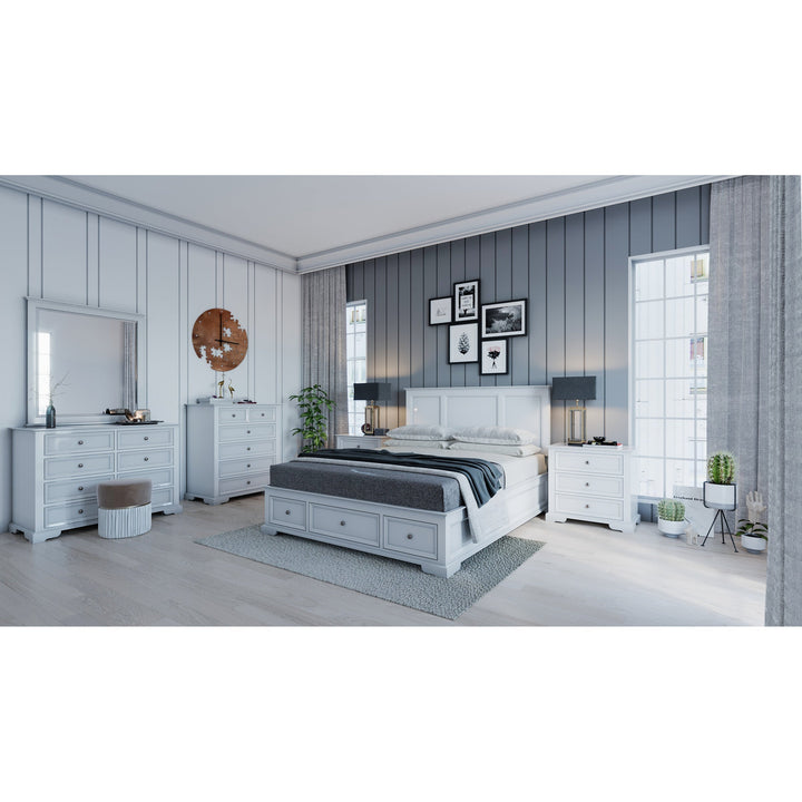 4pc Queen Bed Frame Bedroom Suite Timber Bedside Tallboy Package - White