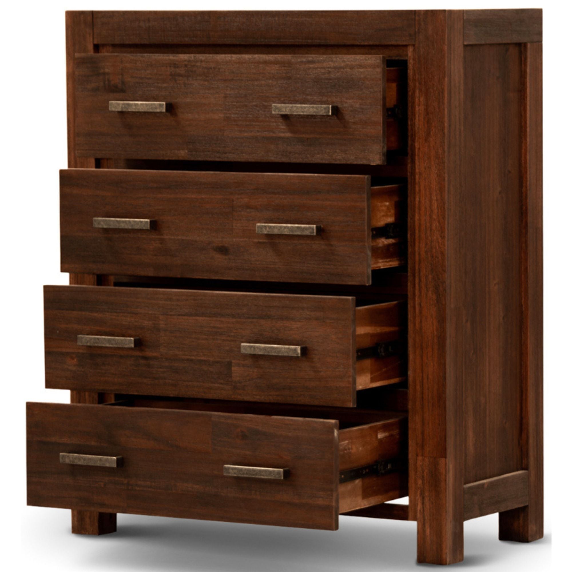 4pc King Bed Frame Suite Bedside Tallboy Furniture Package - Walnut