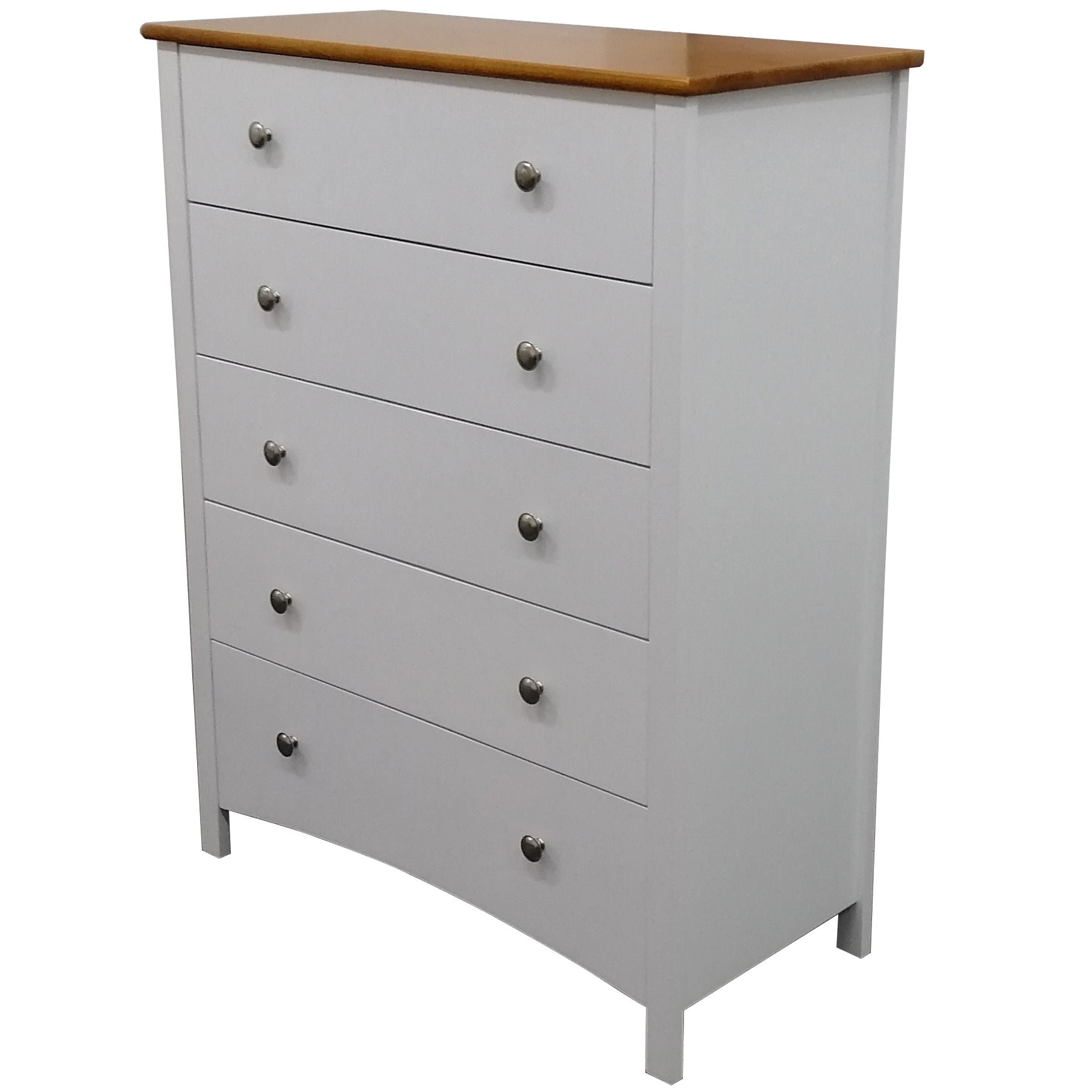 5 Drawer Chest Solid Rubber Wood Bed Storage Cabinet - White